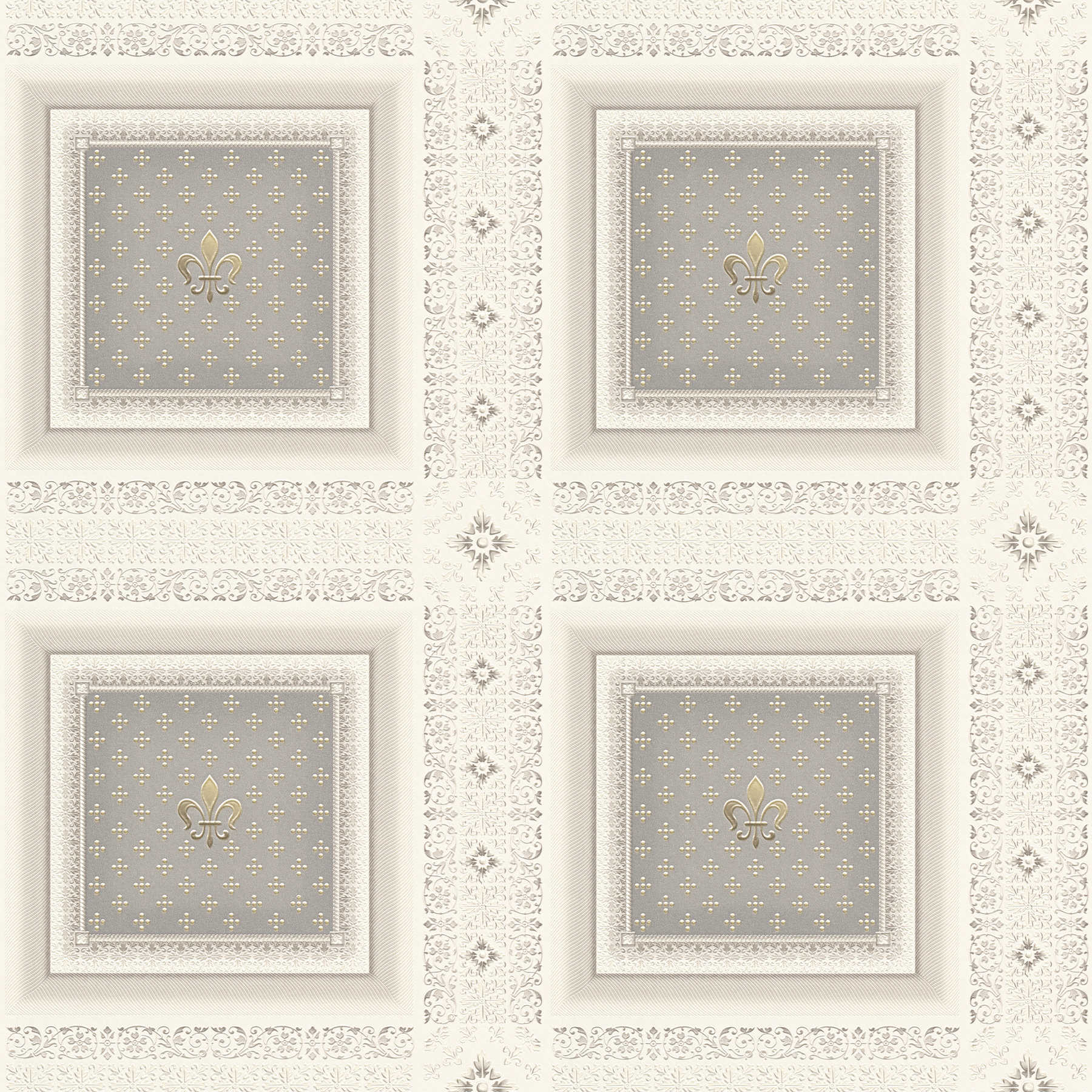 Fleur-de-lis wallpaper with silver design - cream
