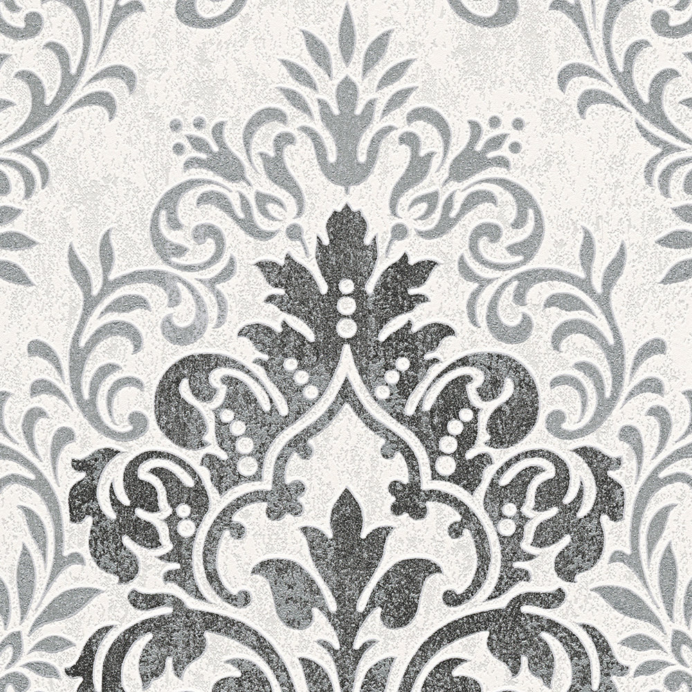             Baroque wallpaper with metallic ornaments - grey
        