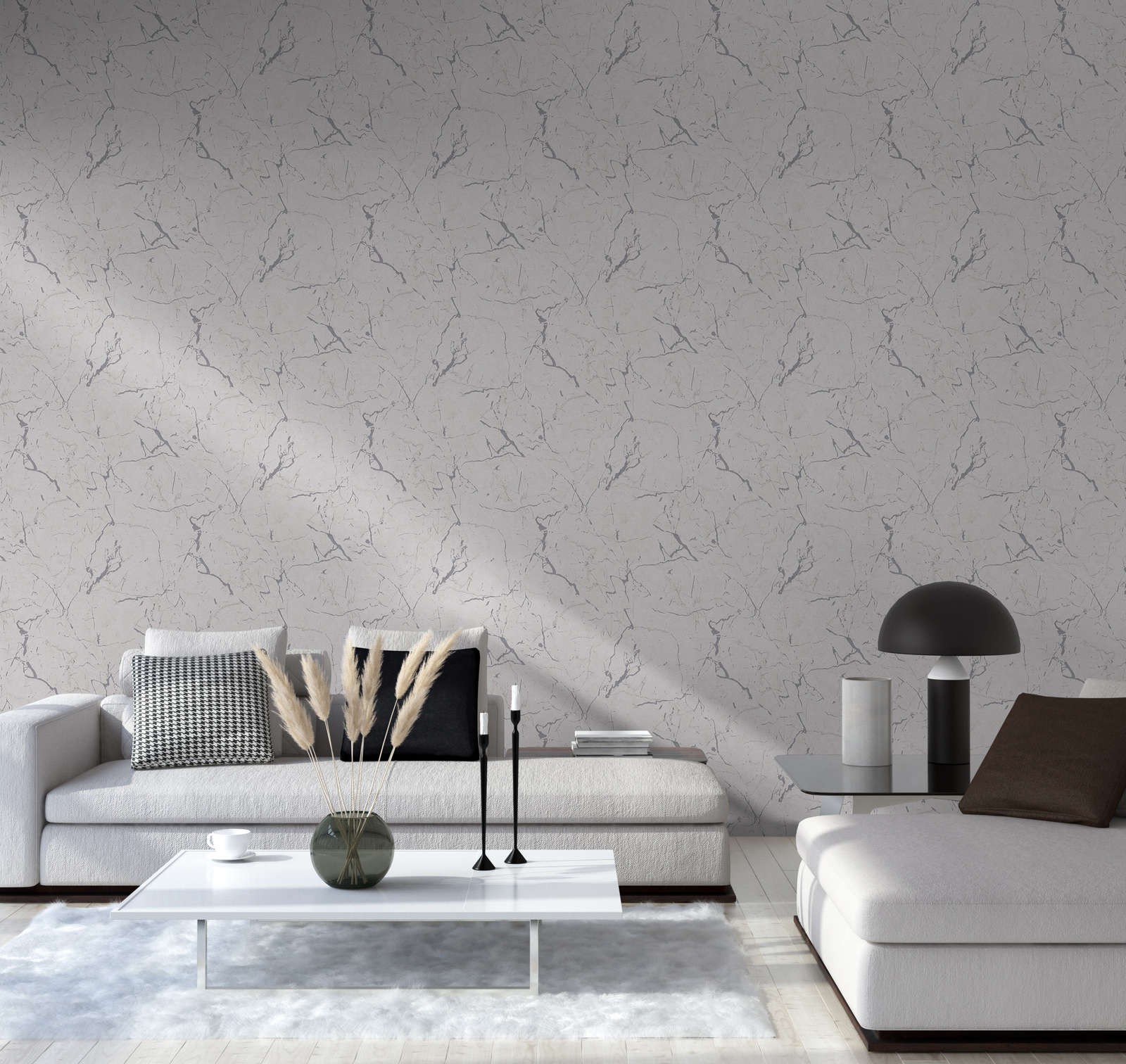             Marble wallpaper with silver gloss effect - grey, metallic, white
        
