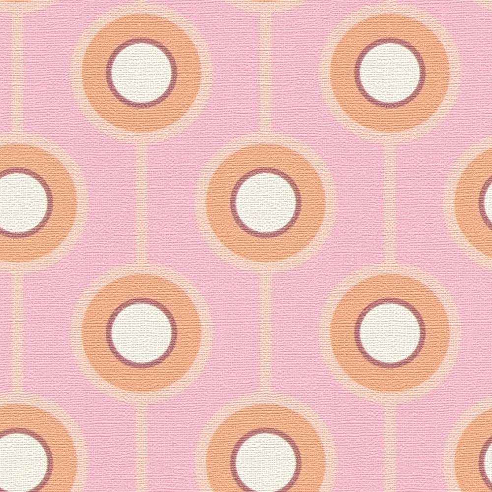             Lightly textured wallpaper with circle pattern - pink, orange, beige
        