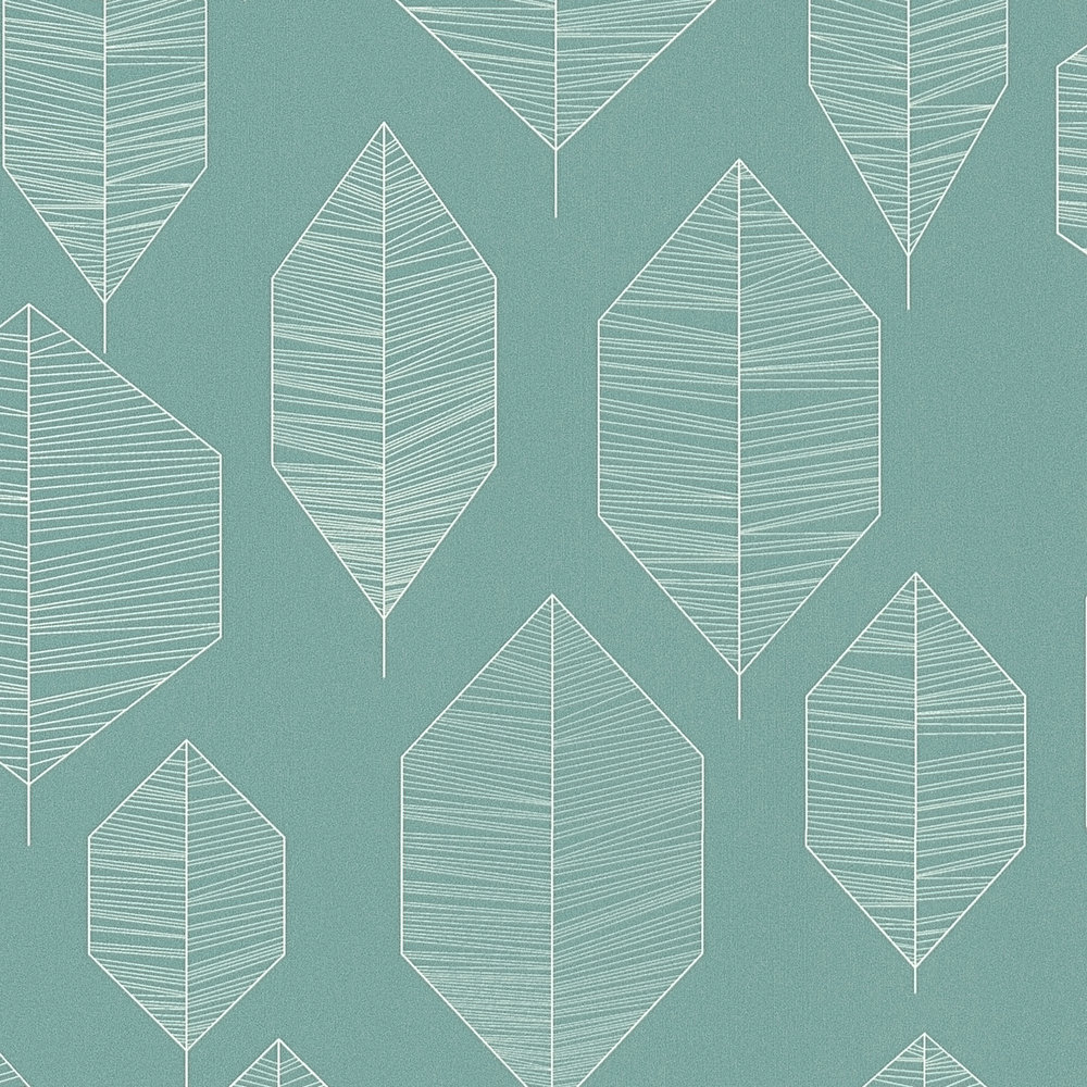             Scandinavian design wallpaper with leaves pattern - green
        