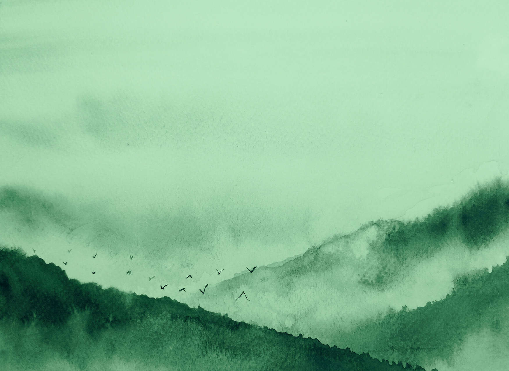             Foggy landscape in painting style - green, black
        