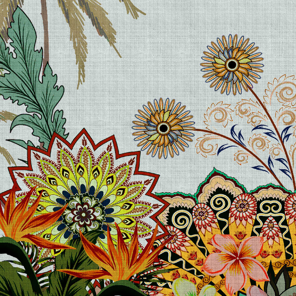             Oriental Garden 3 - Muurschildering Bloemen Tuin India Stijl
        