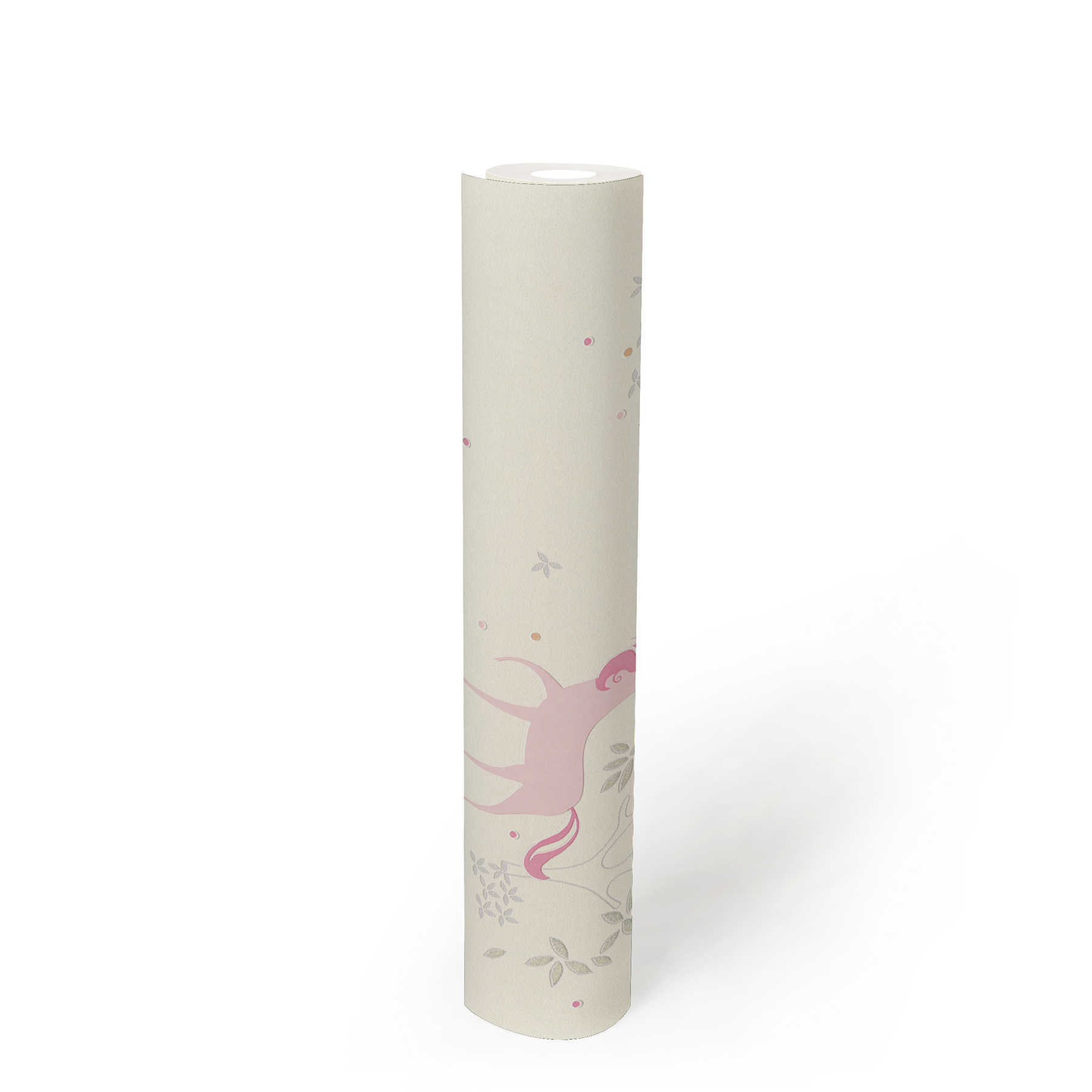             Unicorn non-woven wallpaper with dots & silver glitter - pink, grey
        