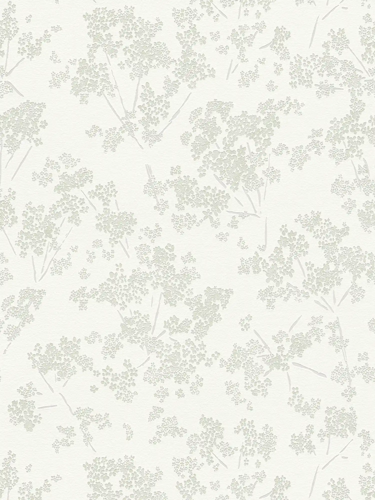 Papel pintado no tejido con motivos florales - blanco, verde, gris
