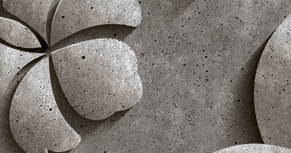             Reliëf 1 - Digital behang in betonstructuur van een bloemenreliëf - Grijs, Zwart | Matglanzend vlies
        