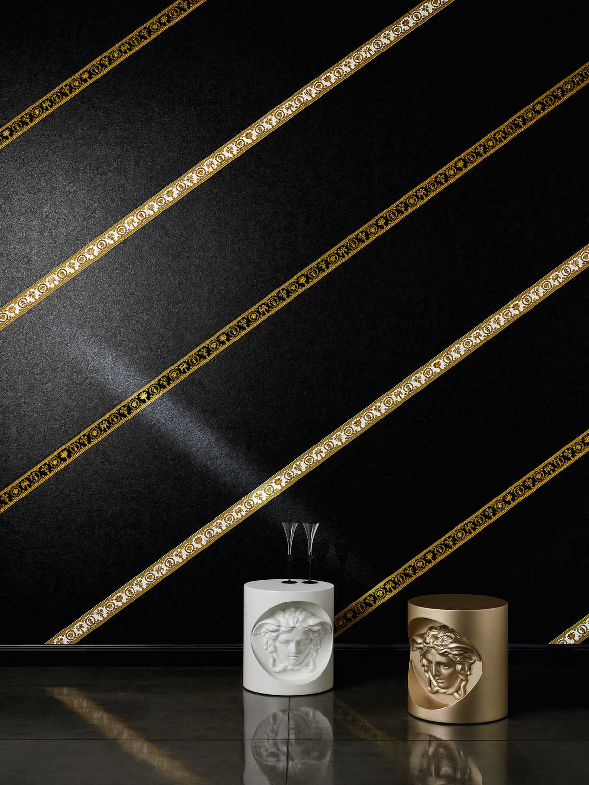             Black non-woven wallpaper plain with texture pattern
        