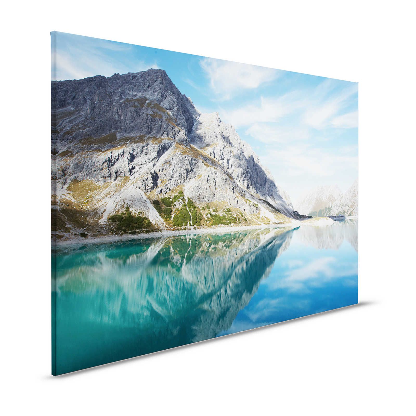 Lago de montaña claro - Cuadro en lienzo con panorama natural de montaña - 1,20 m x 0,80 m
