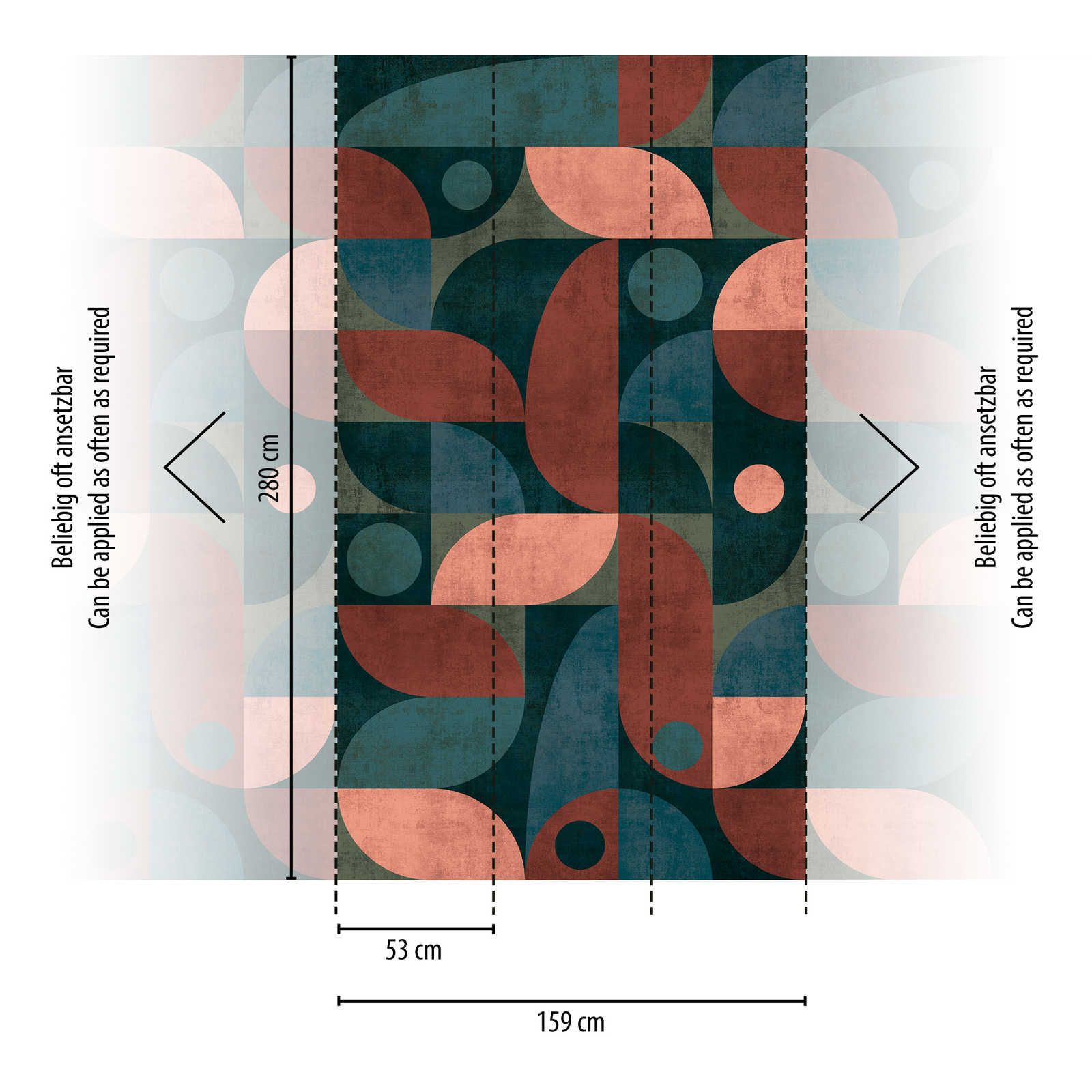             Grafisch patroonbehang cirkels en ronde vormen met structuurlook - blauw, rood, groen
        