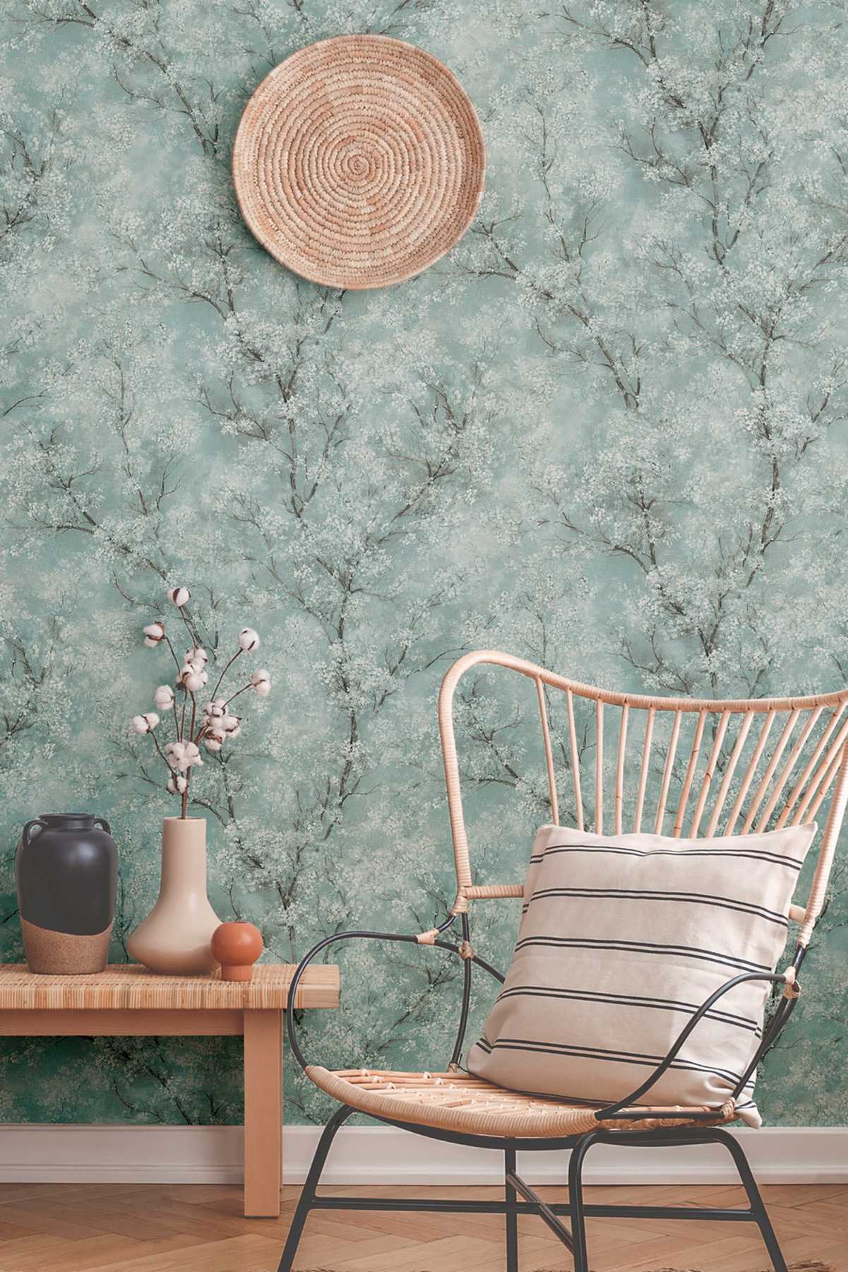             wallpaper cherry blossoms glitter effect - green, blue, grey
        