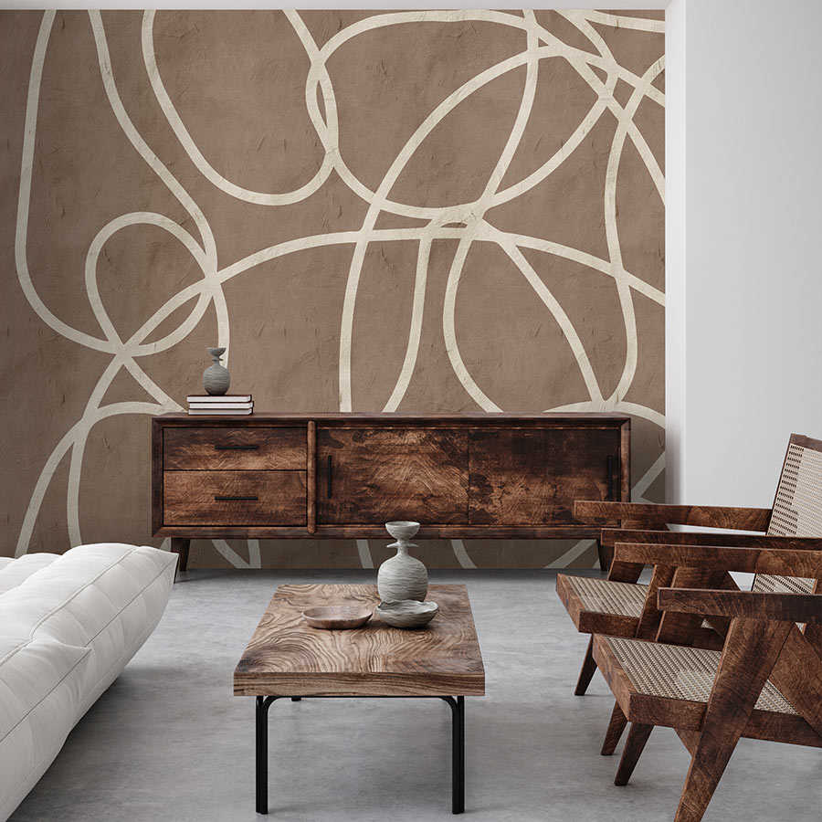 Serengeti 3 - mural brown beige clay wall with lines design
