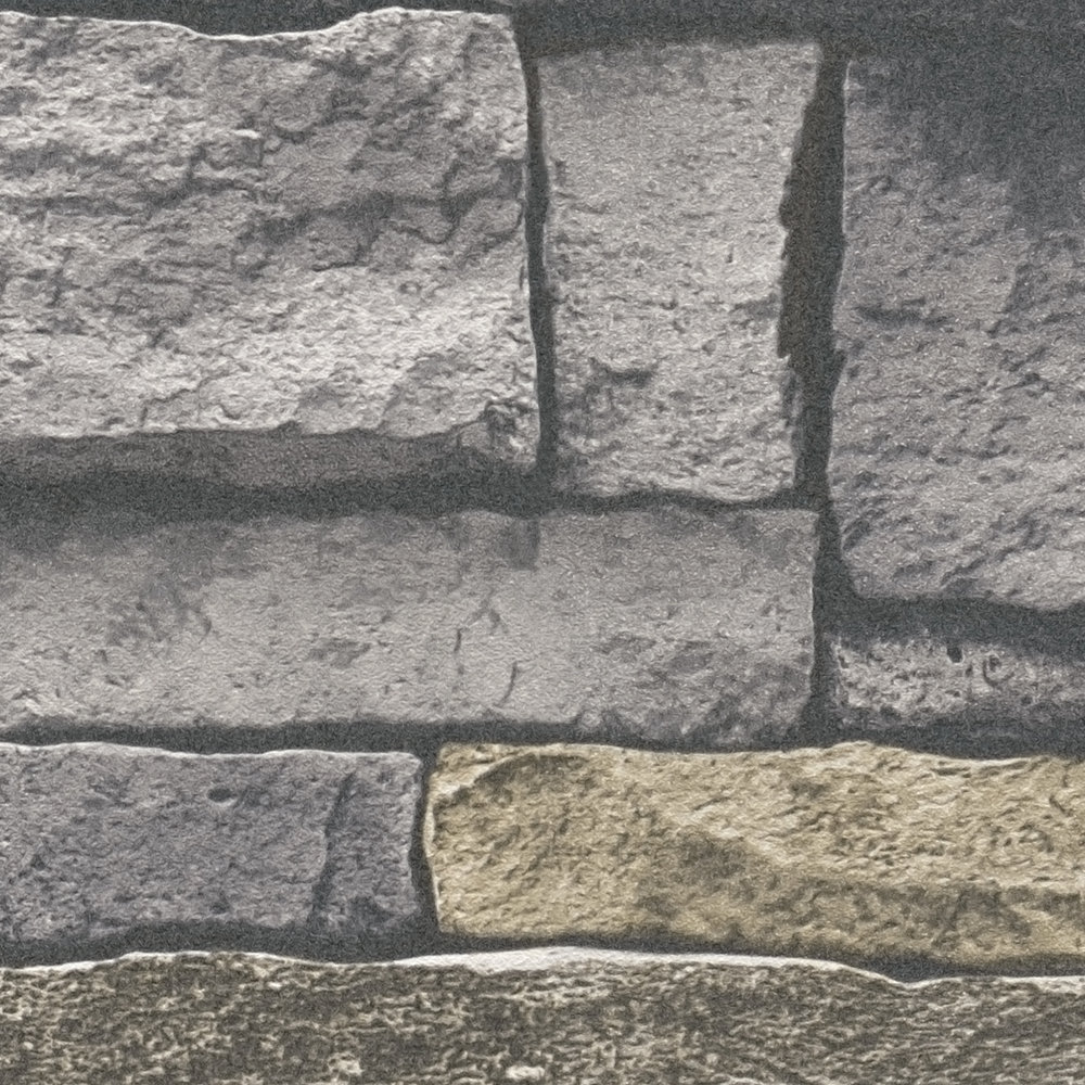             Carta da parati in tessuto non tessuto effetto pietra con parete in pietra naturale - grigio, beige
        