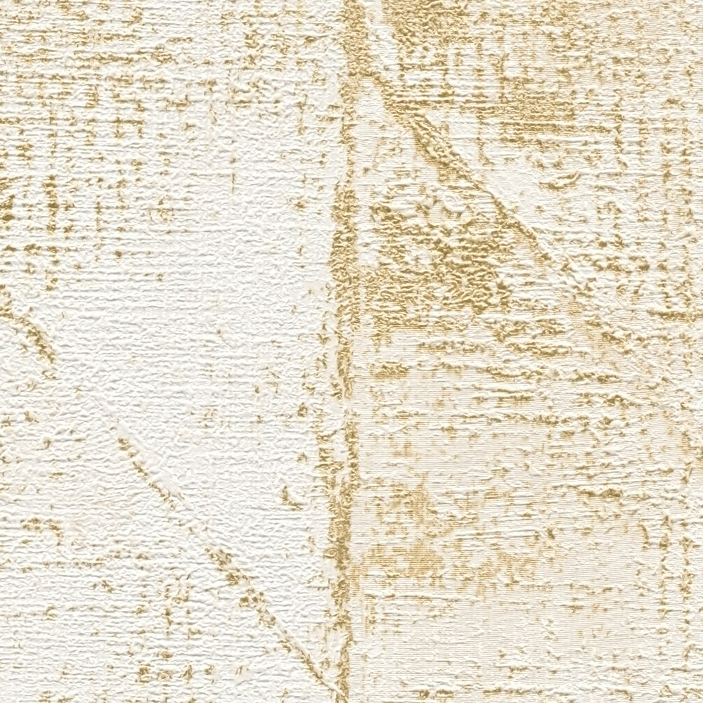             Papel pintado gráfico con motivo de triángulos metálicos textura brillante - oro, blanco
        