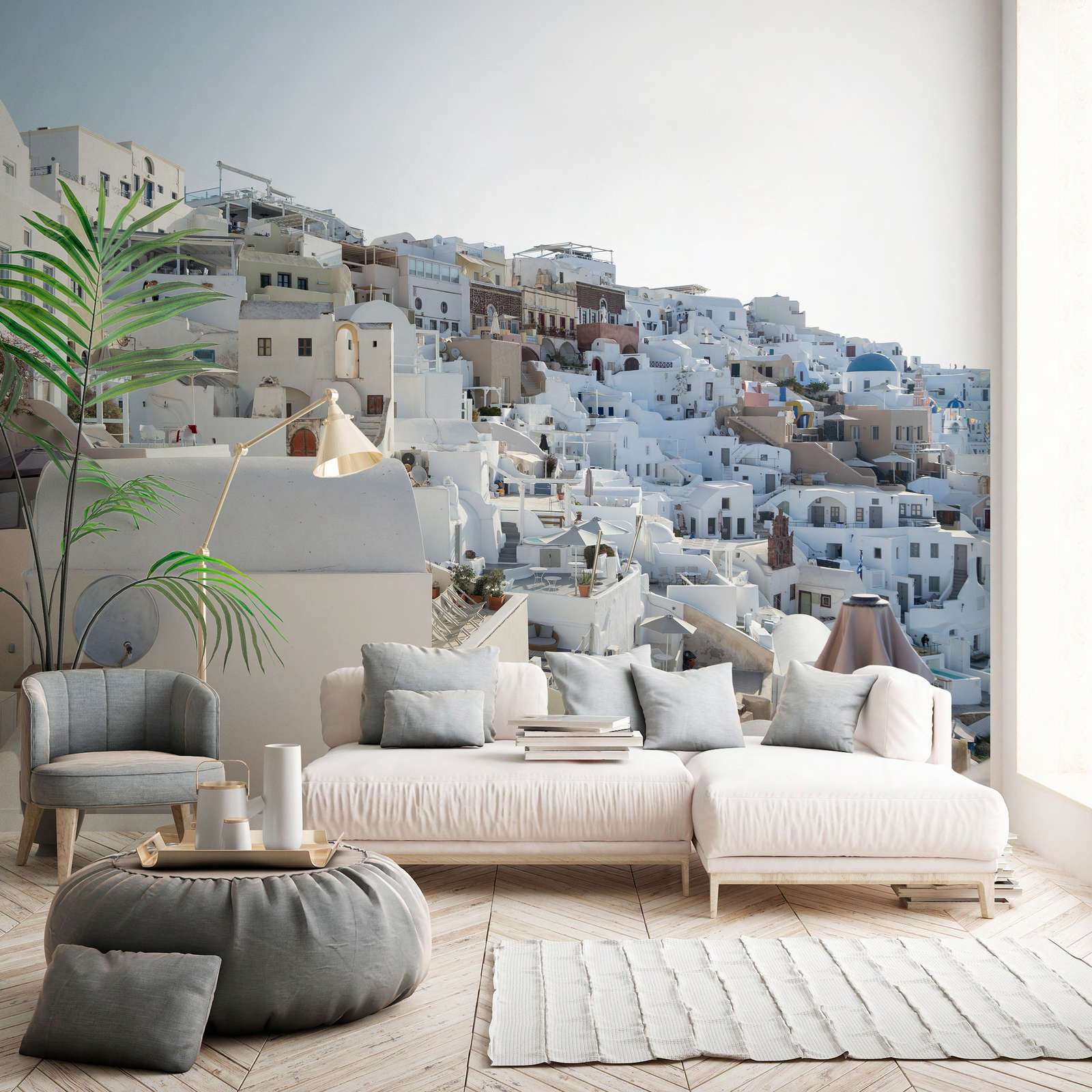             Digital behang Santorini in de middagzon - Premium smooth fleece
        