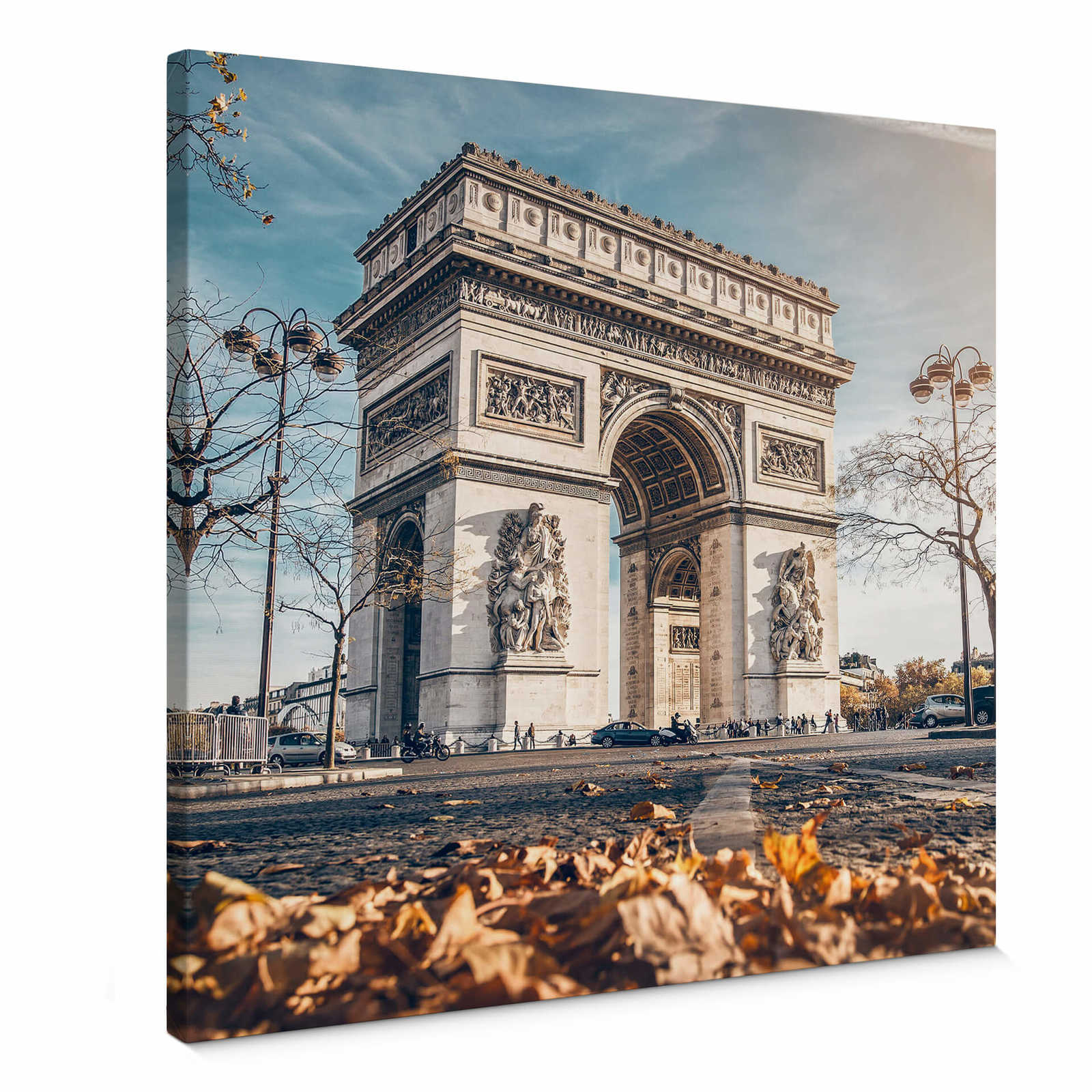 Square canvas print Arc de Triomphe, autumnal view
