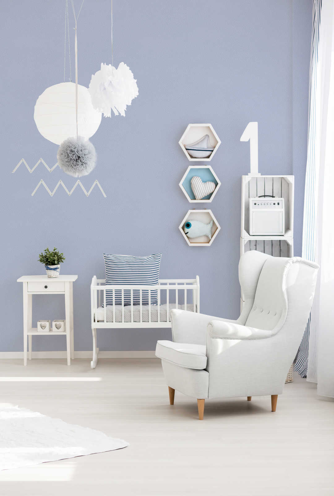             Kinderkamer behang horizontale lijnen - blauw, grijs, wit
        