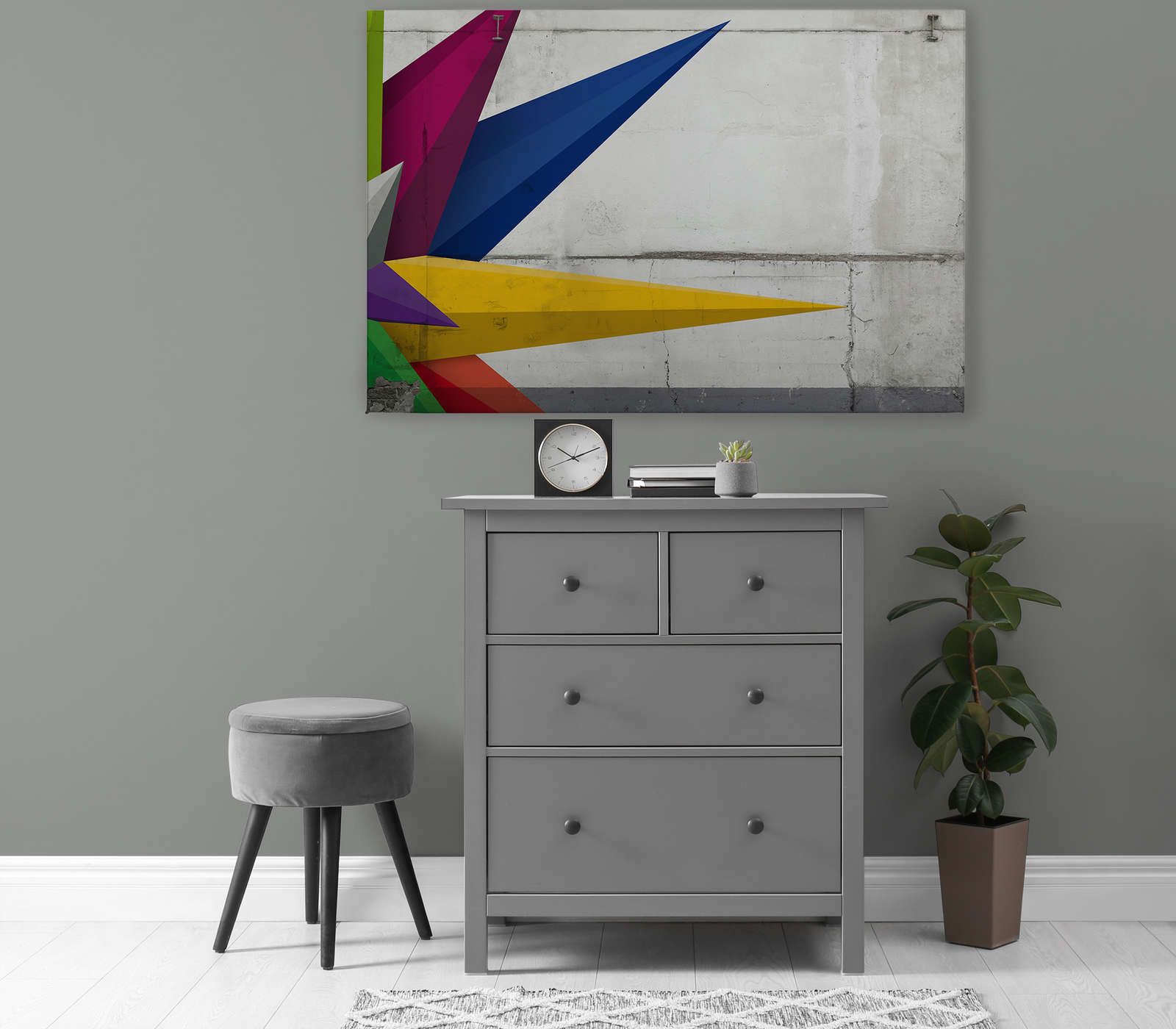             Pittura su tela effetto cemento con grafica - 1,20 m x 0,80 m
        