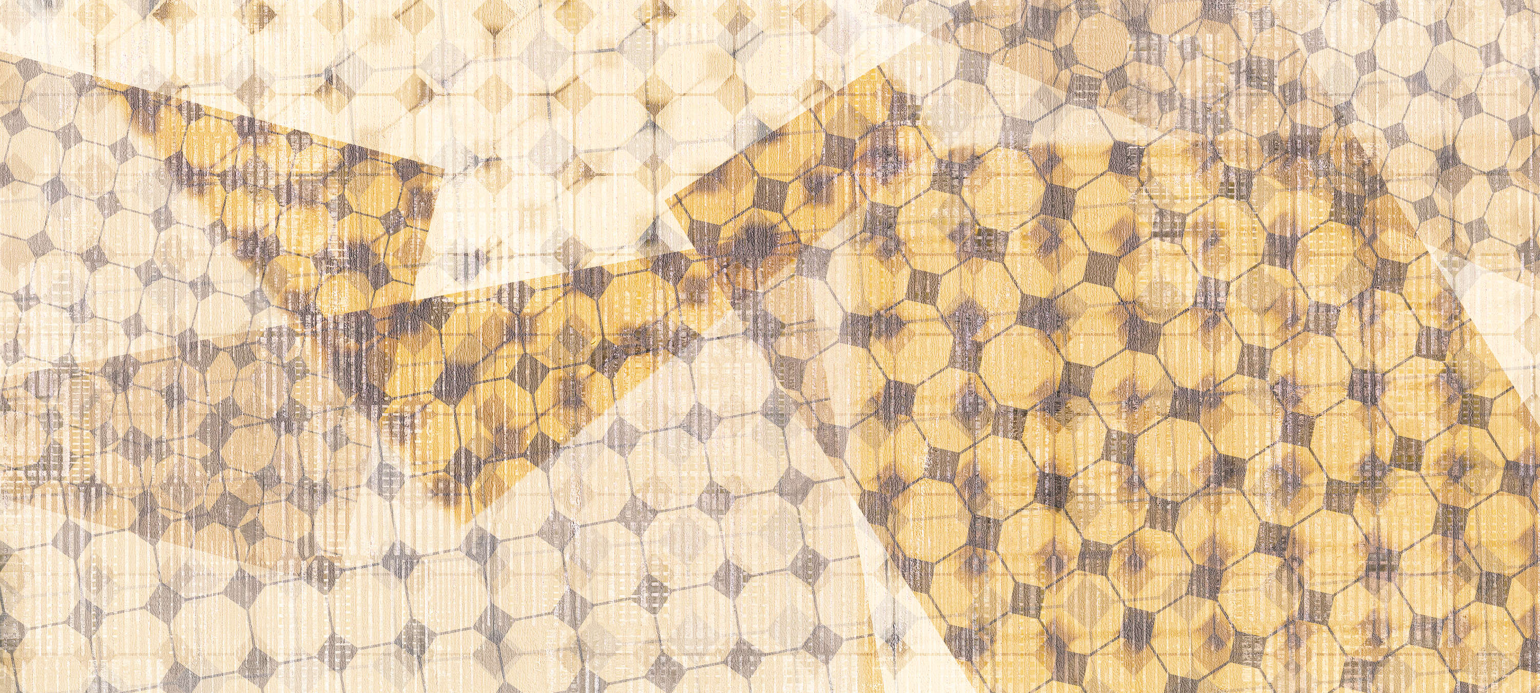             Layer effect & geometric pattern mural - yellow, orange, white
        