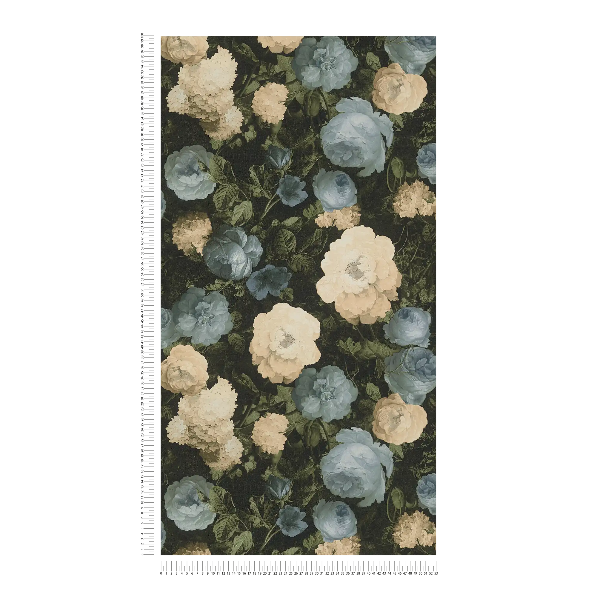             Roses wallpaper, classic floral pattern - blue, green, cream
        