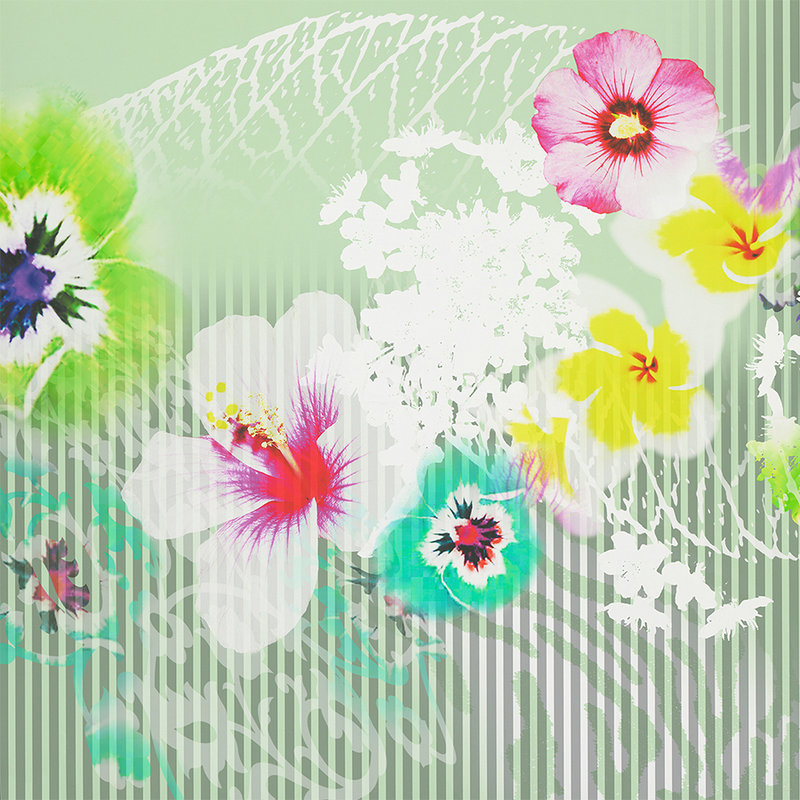 Mural gráfico de flores con diseño natural - colorido, verde, azul
