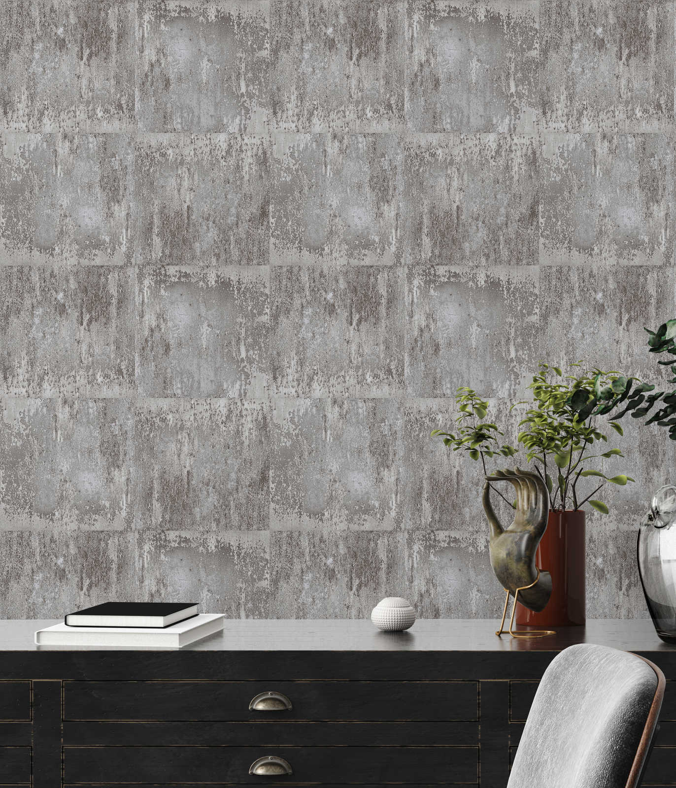             Self-adhesive wallpaper | rust look design with metallic effect - grey
        