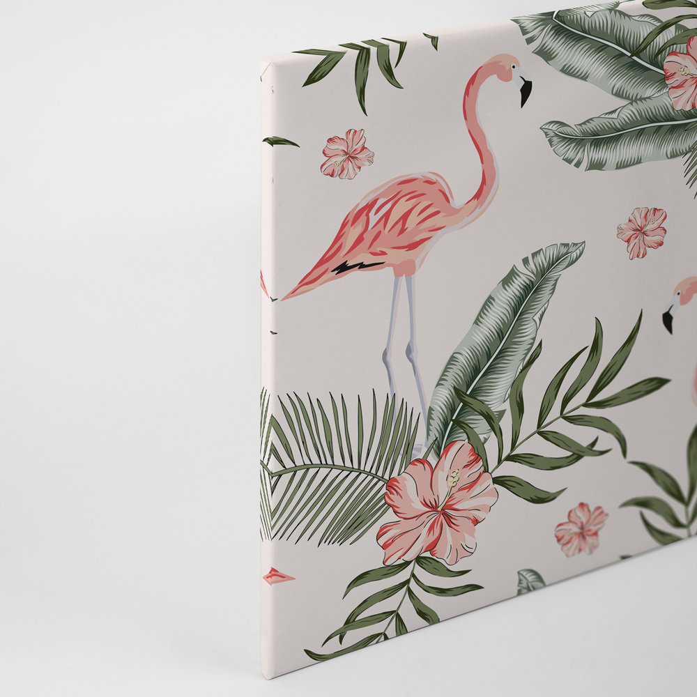             Canvas met flamingo's en tropische planten - 0,90 m x 0,60 m
        