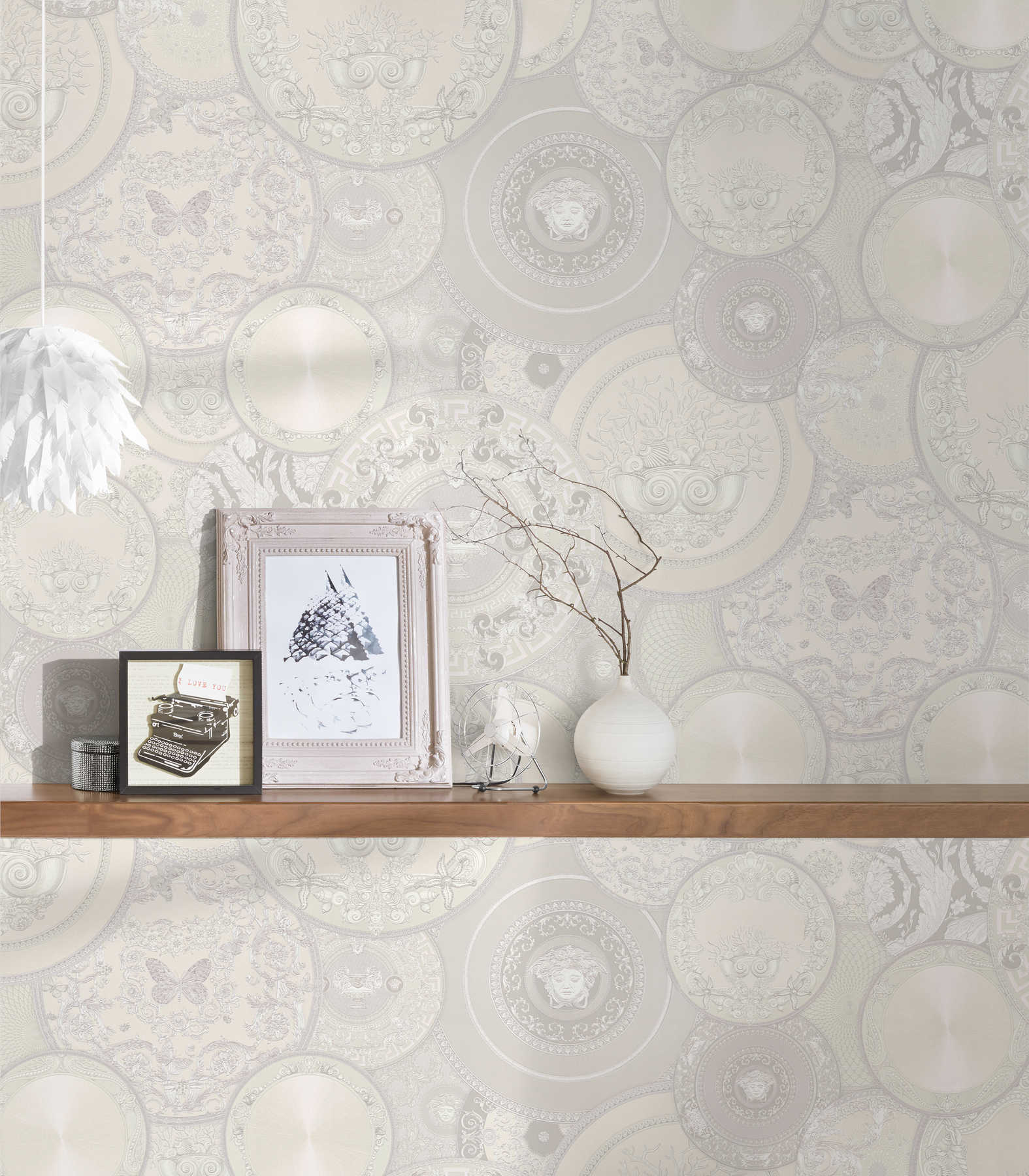             VERSACE non-woven wallpaper with gloss effect - metallic, white
        