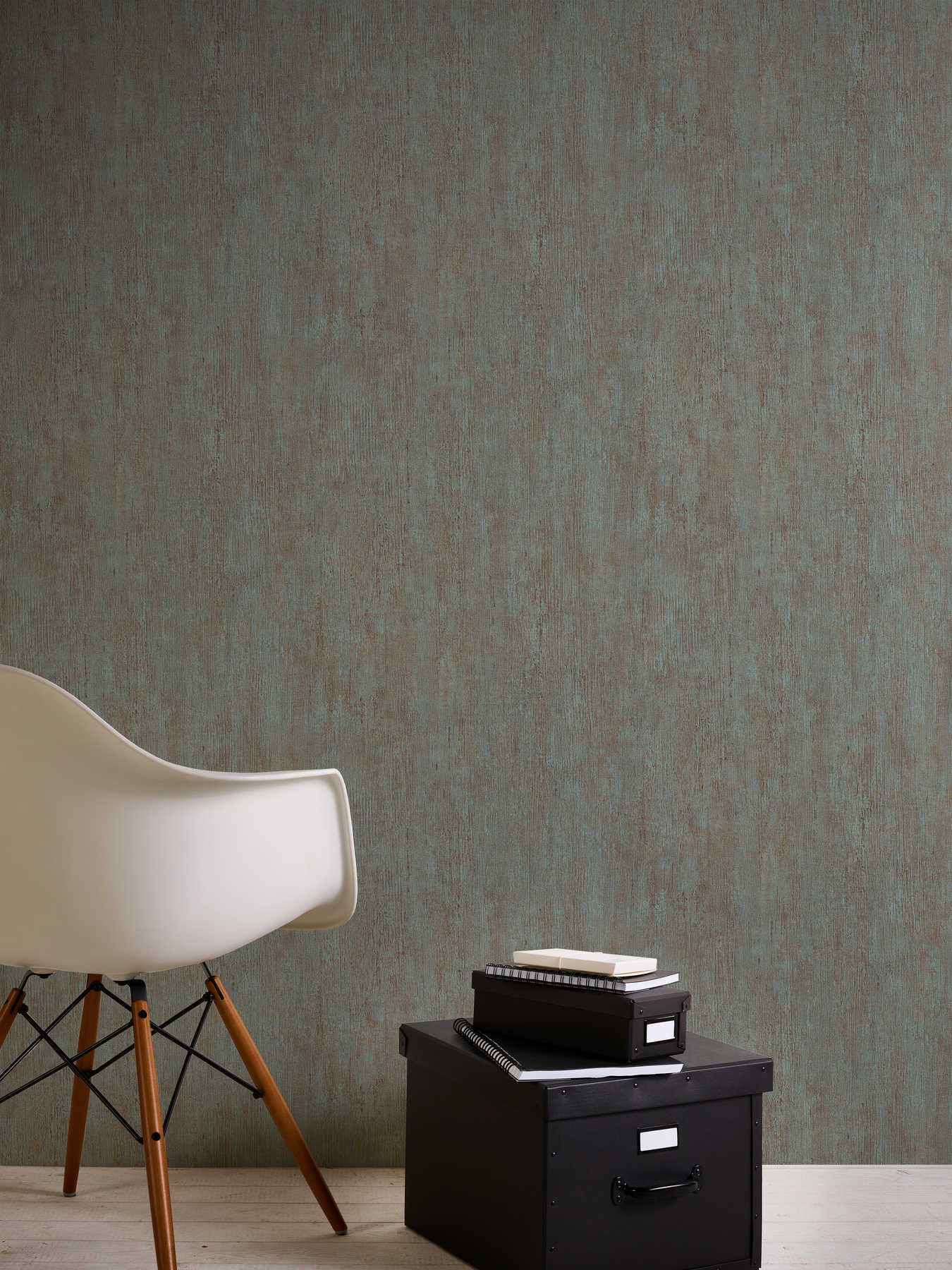             Non-woven wallpaper used look & rust effect - brown, turquoise
        