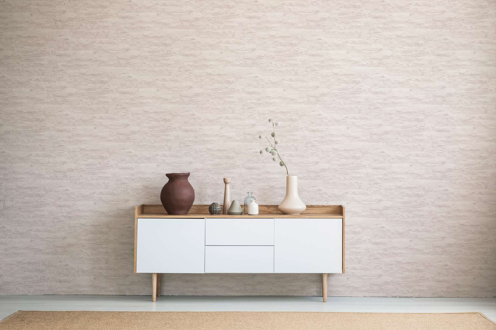             Bright non-woven wallpaper in wall optics with natural stones & plaster - cream, white
        