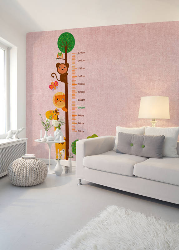             Papier peint panoramique pour chambre d'enfant avec échelle graduée - rose, multicolore
        
