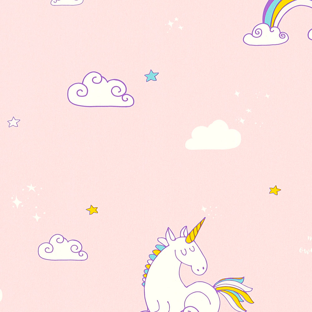             Pink unicorn wallpaper for Nursery- Pink, Yellow
        