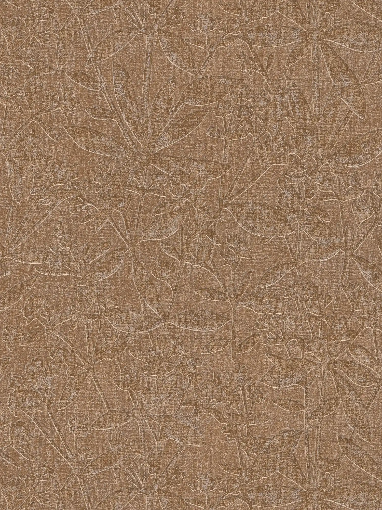 Non-woven wallpaper floral flowers and leaves - brown, beige
