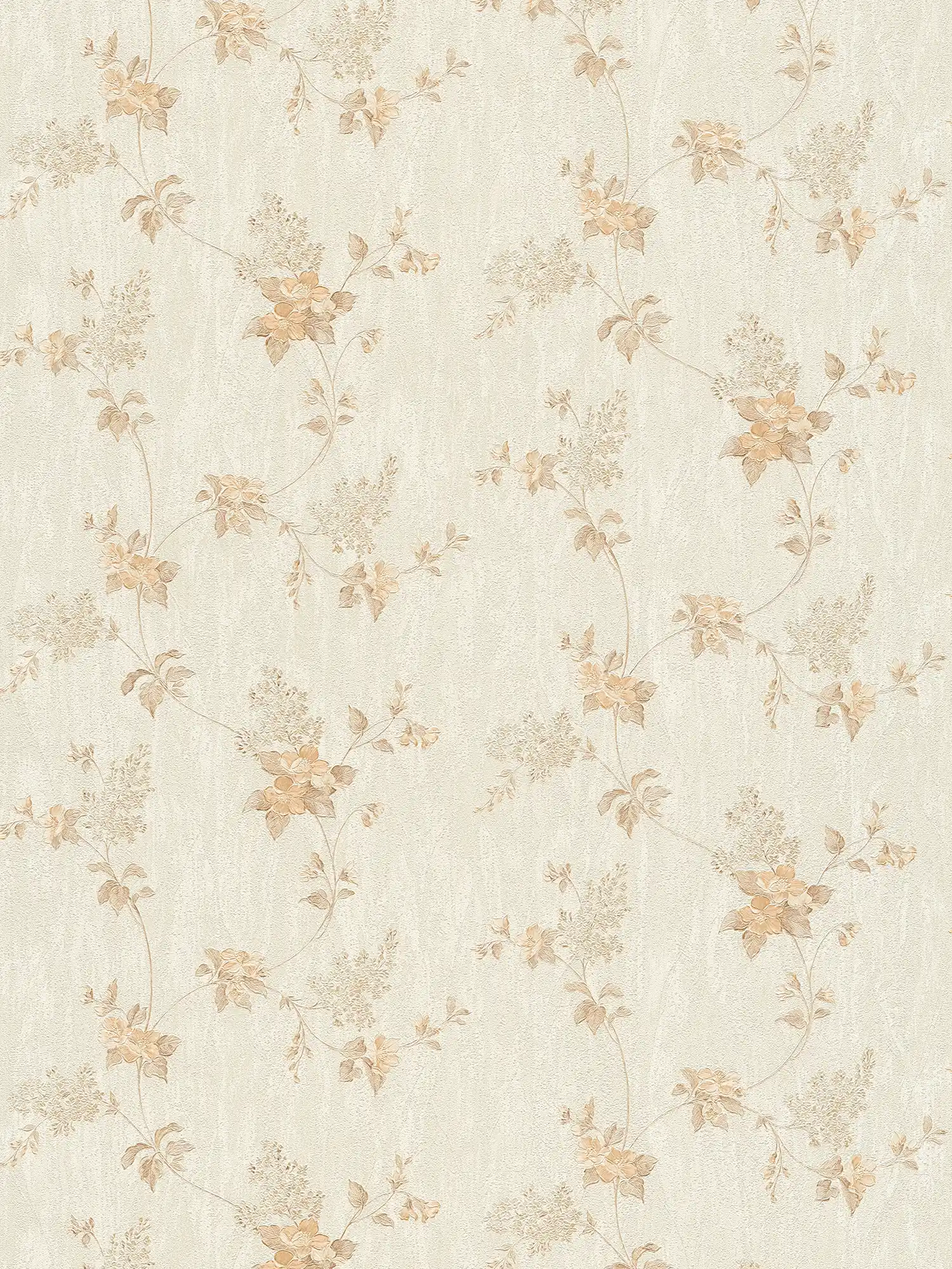 Papier peint avec motifs floraux et aspect plâtre - beige
