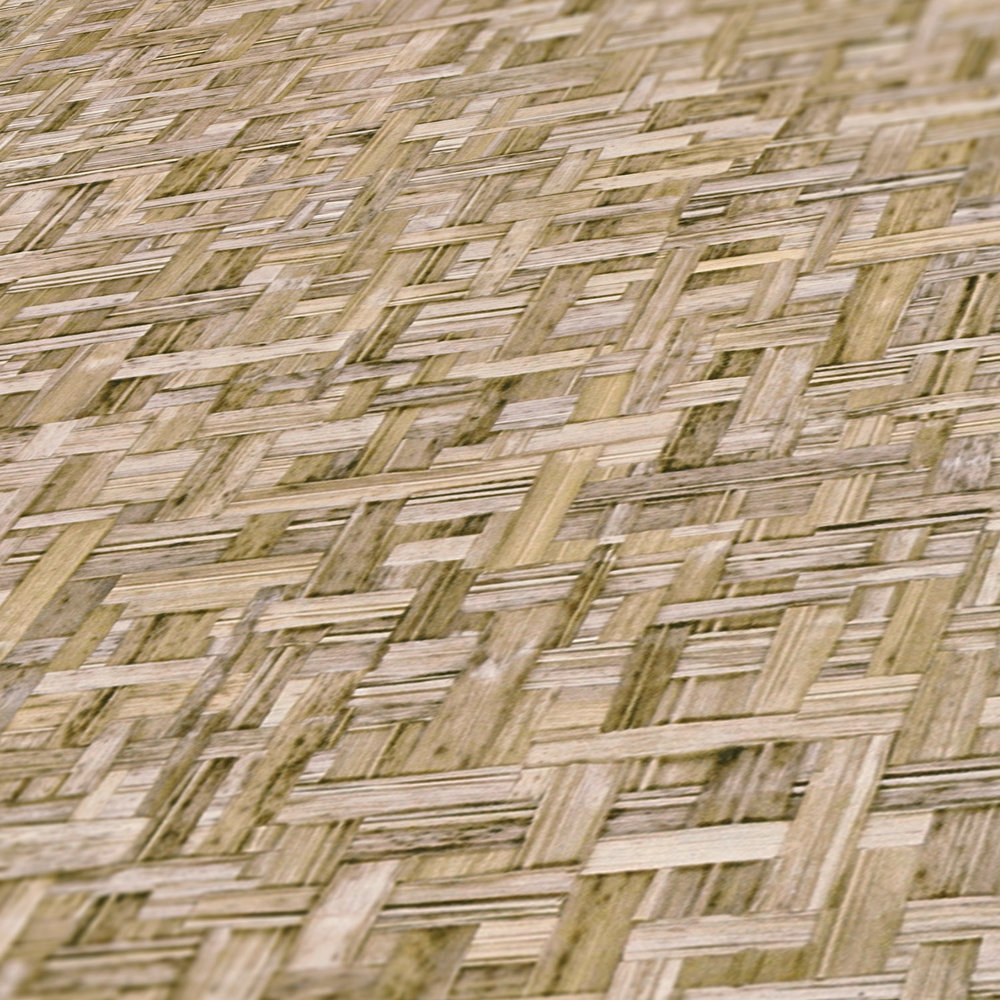            Wallpaper light brown wood look with fiber pattern - brown, beige
        