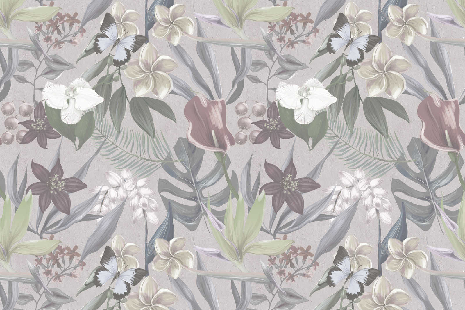             Jungle florale dessinée sur toile | gris, blanc - 1,20 m x 0,80 m
        