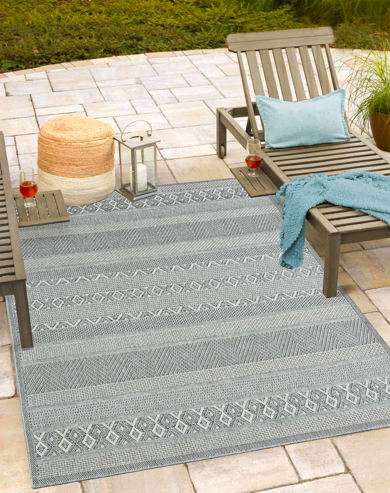 Plain Patterned Outdoor Rug in Grey as Runner - 180 x 67 cm
