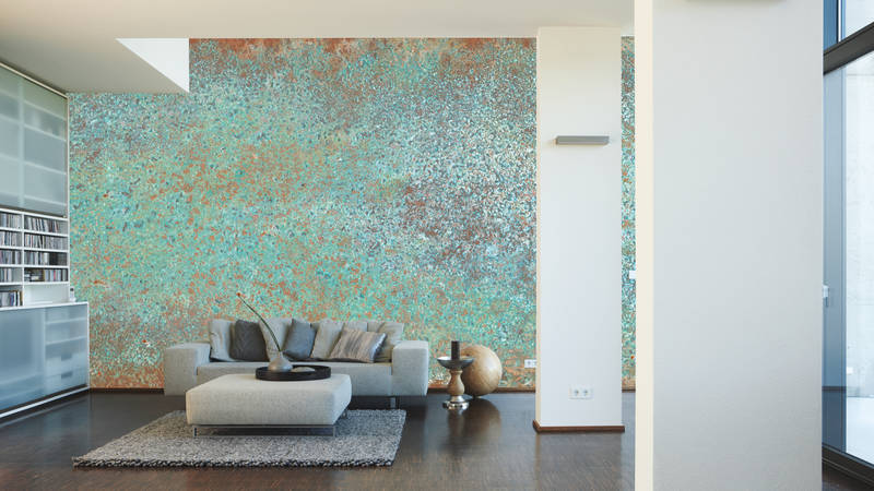             Metal optics photo wallpaper turquoise patina with rust
        