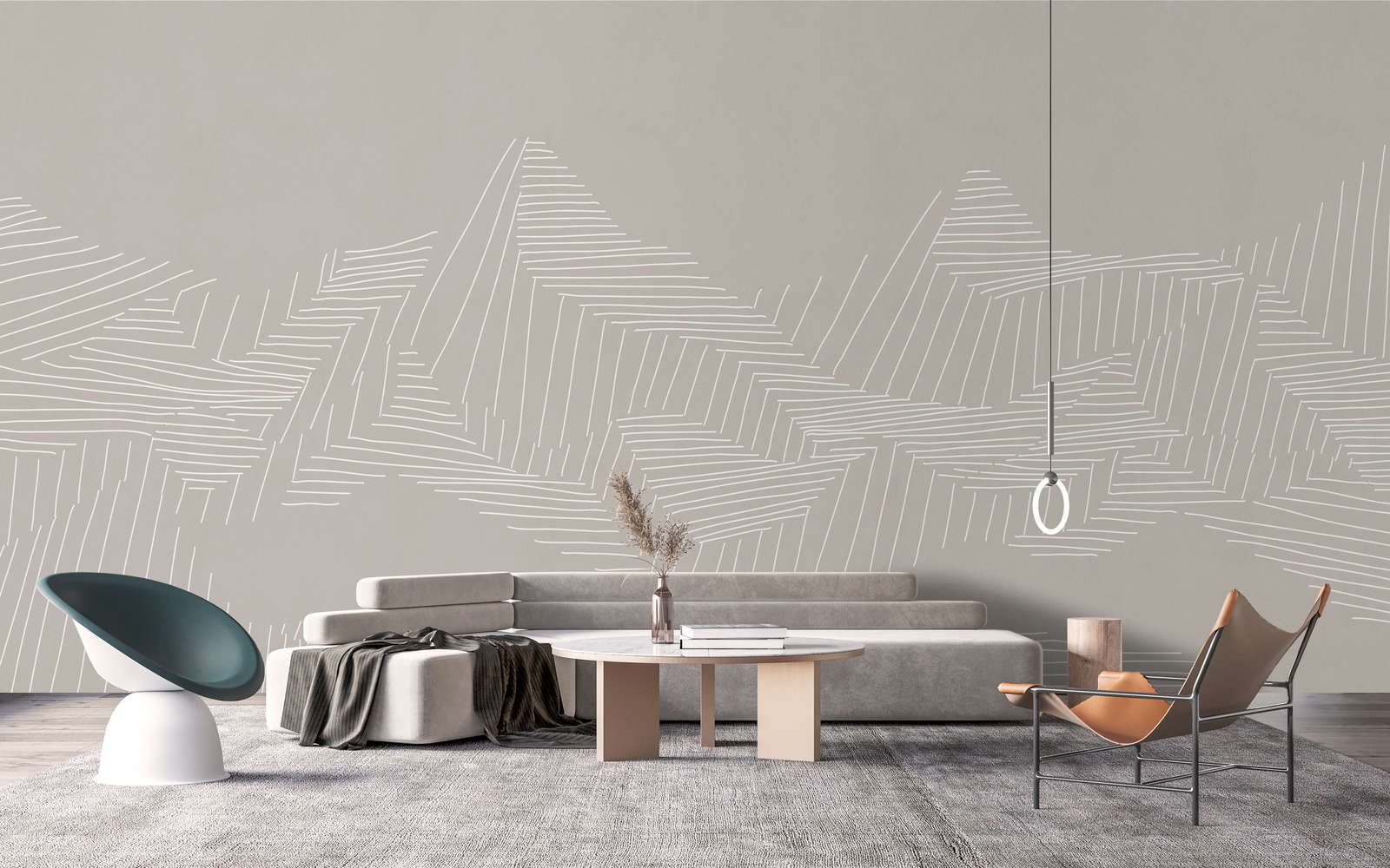             Photo wallpaper »victor« - Mountain landscape with line pattern - Grey | Smooth, slightly pearly shimmering non-woven fabric
        