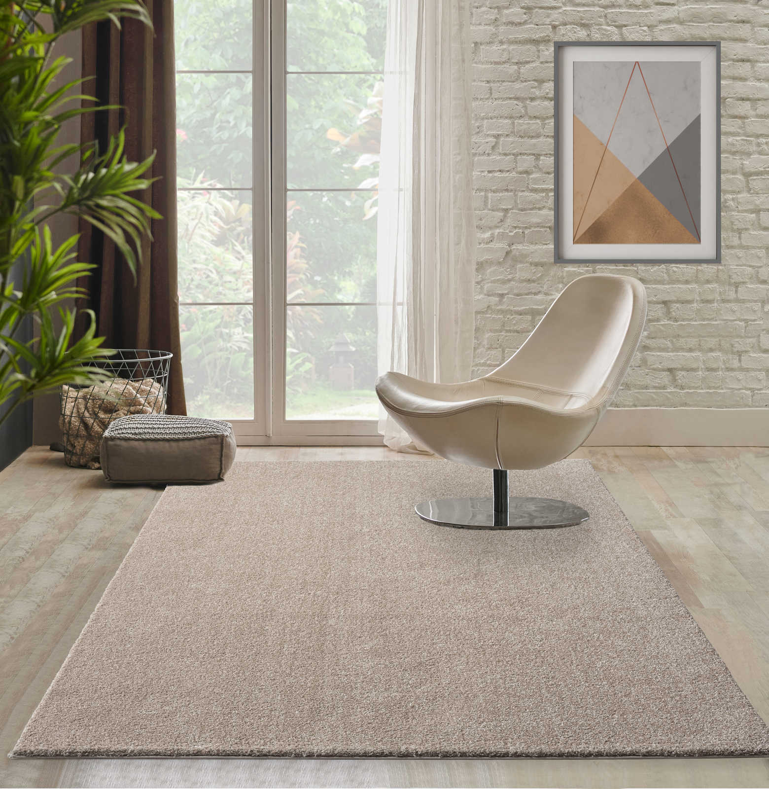 Soft short pile carpet in beige - 110 x 60 cm
