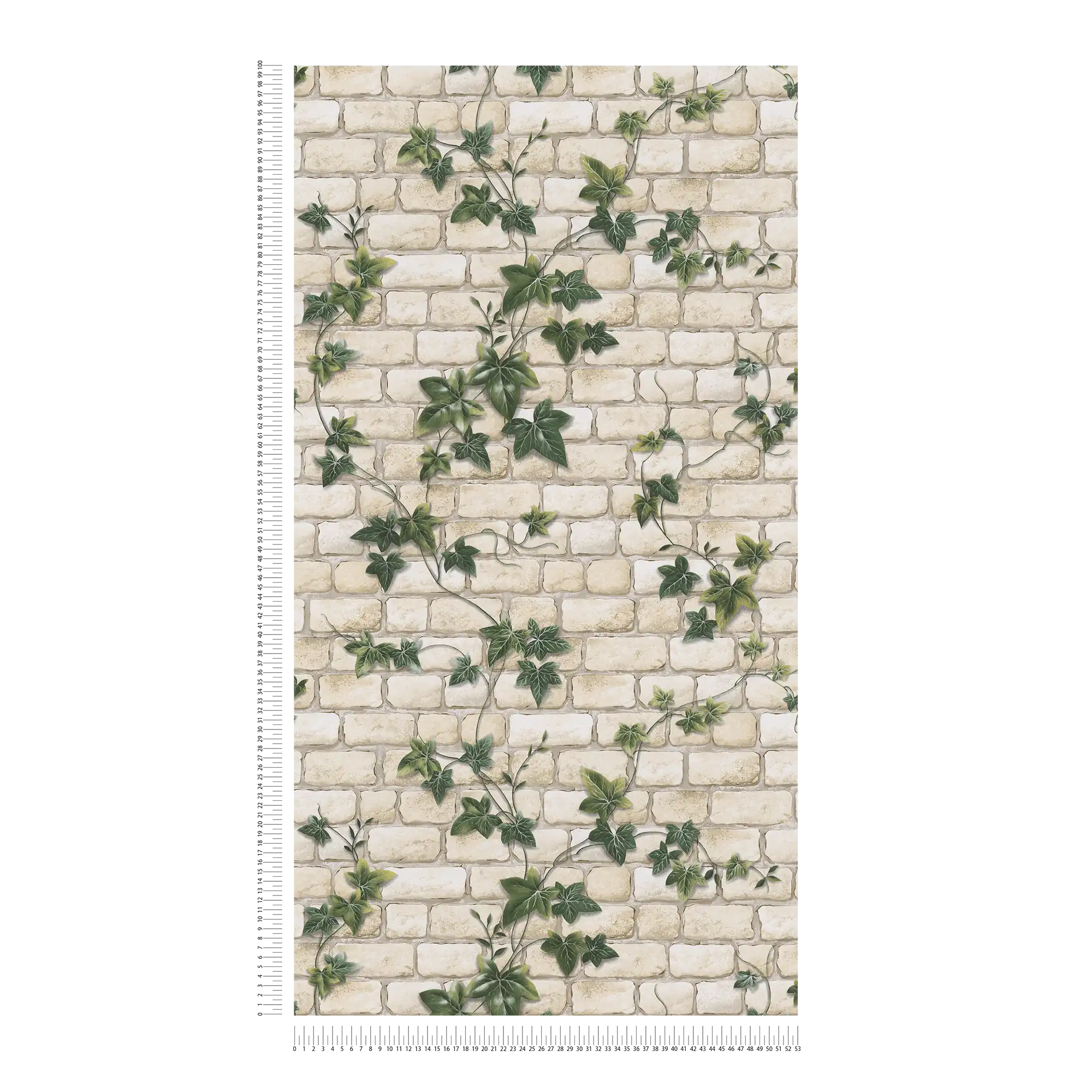             Carta da parati con mattoni e tralci di edera, aspetto pietra - bianco, verde
        