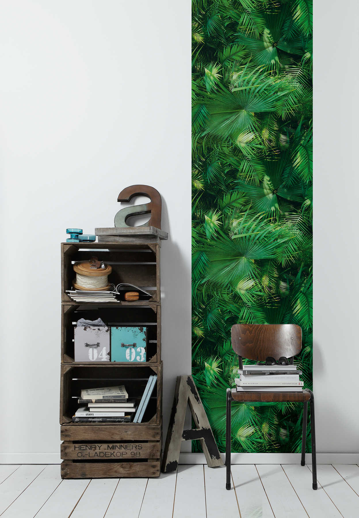             Papier peint jungle avec fougères tropicales - vert, noir
        