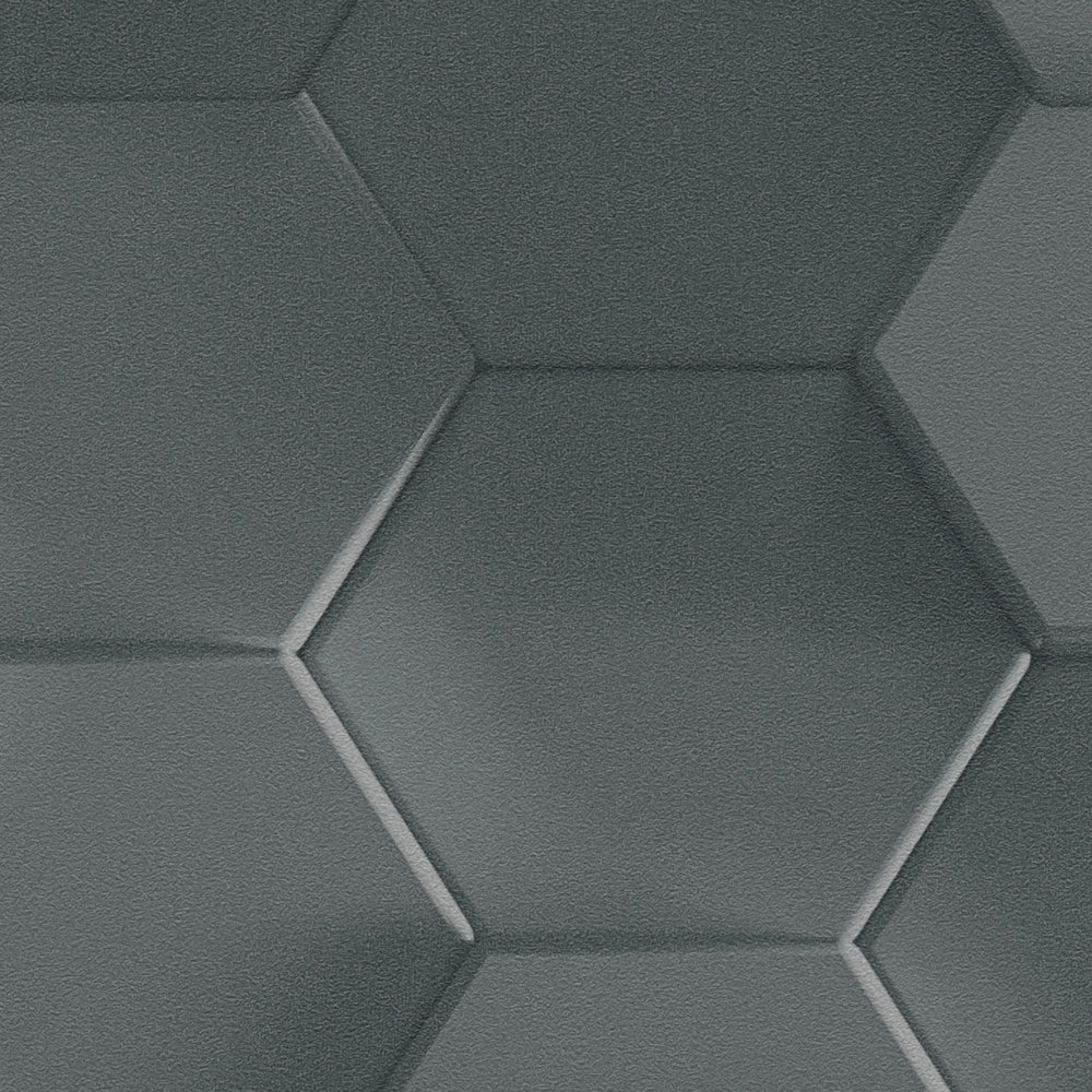             Hexagon 3D behang grafisch patroon honingraat - grijs, zwart
        
