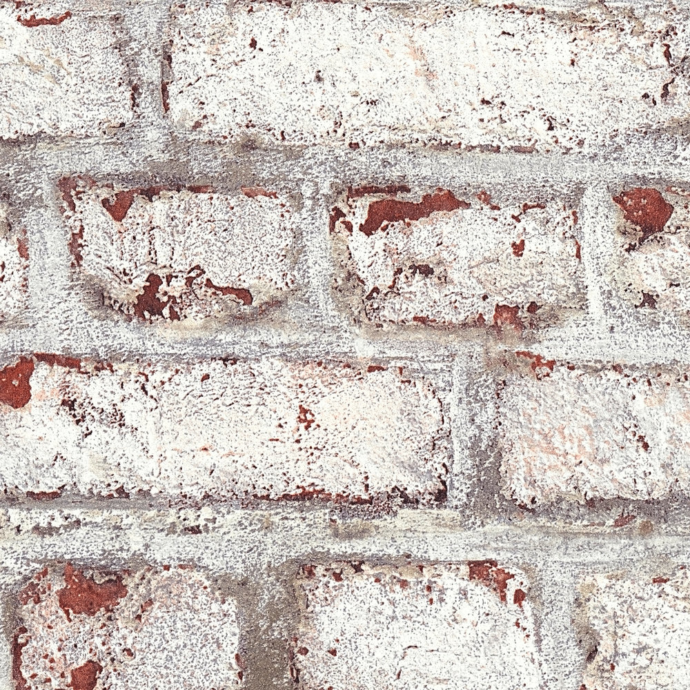             Masonry wallpaper with rustic brick wall whitewashed - white, brown, grey
        