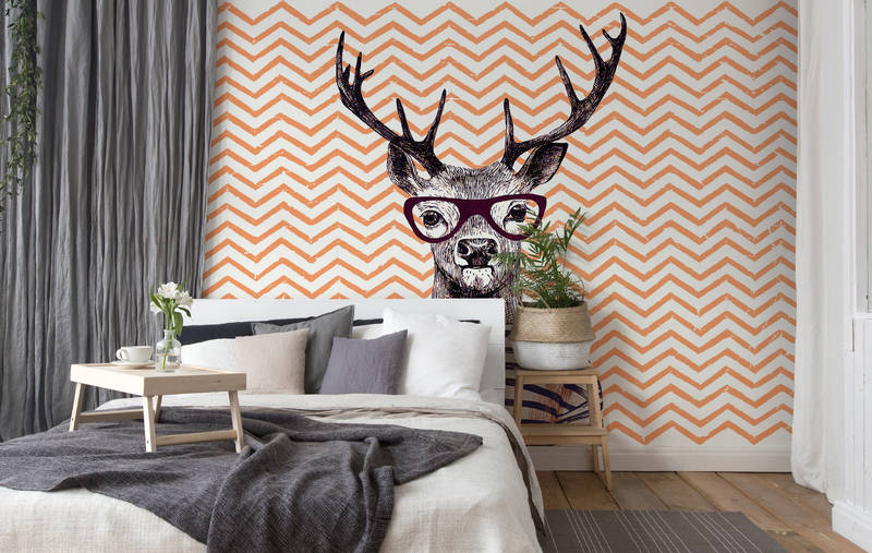             Photo wallpaper Nursery comic design, chevron & deer - orange, white, purple
        