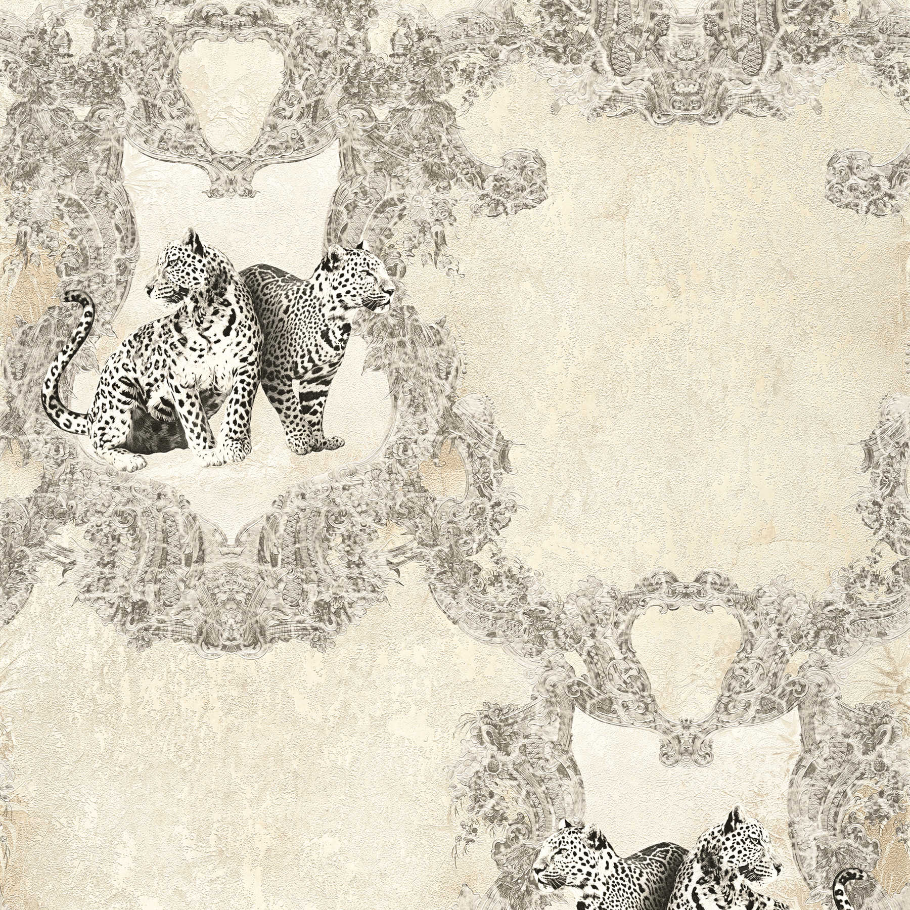 VERSACE behang gebruikt ornamenten & luipaard - grijs
