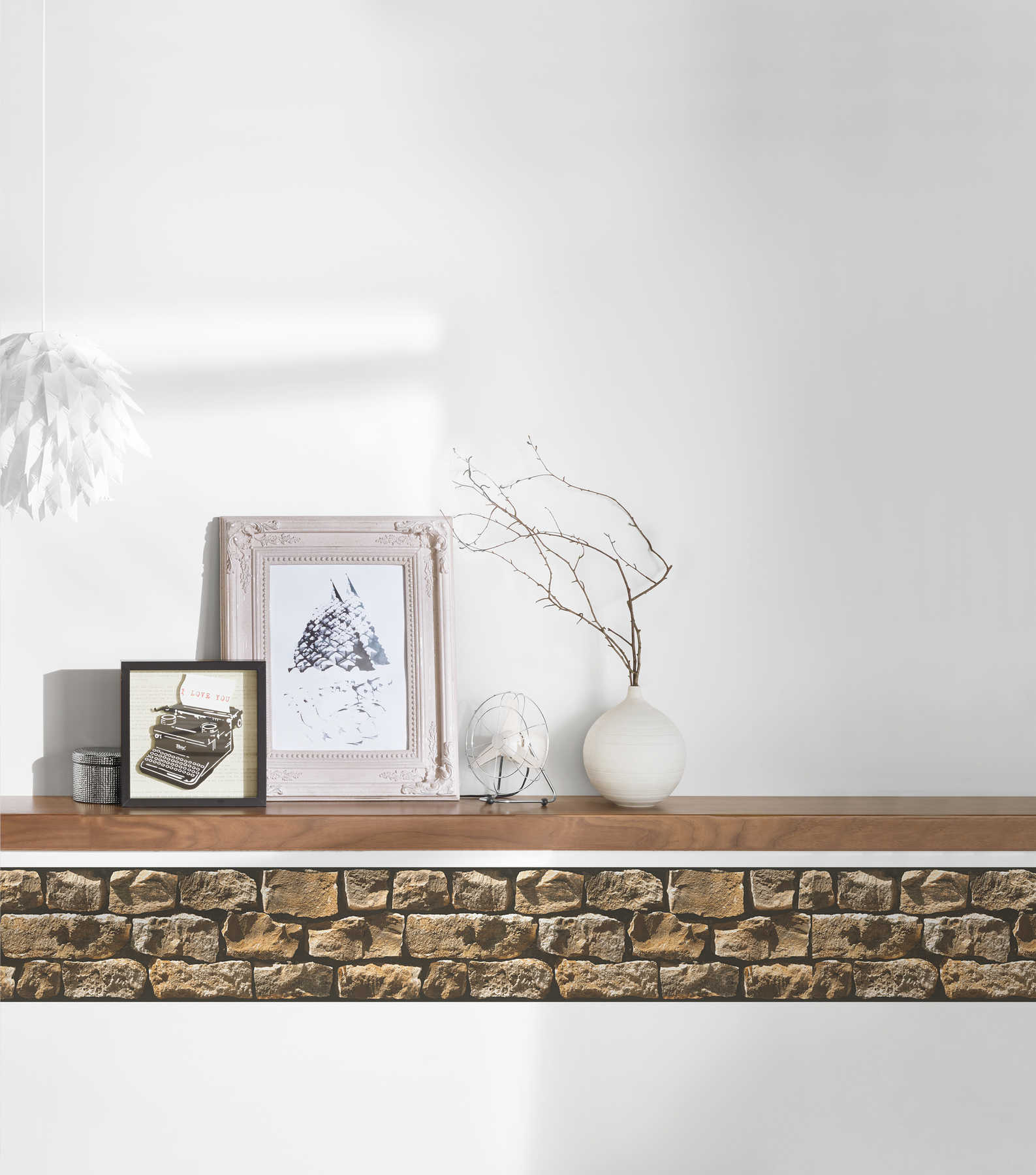             Stone look wallpaper border with 3D effect - beige, brown
        