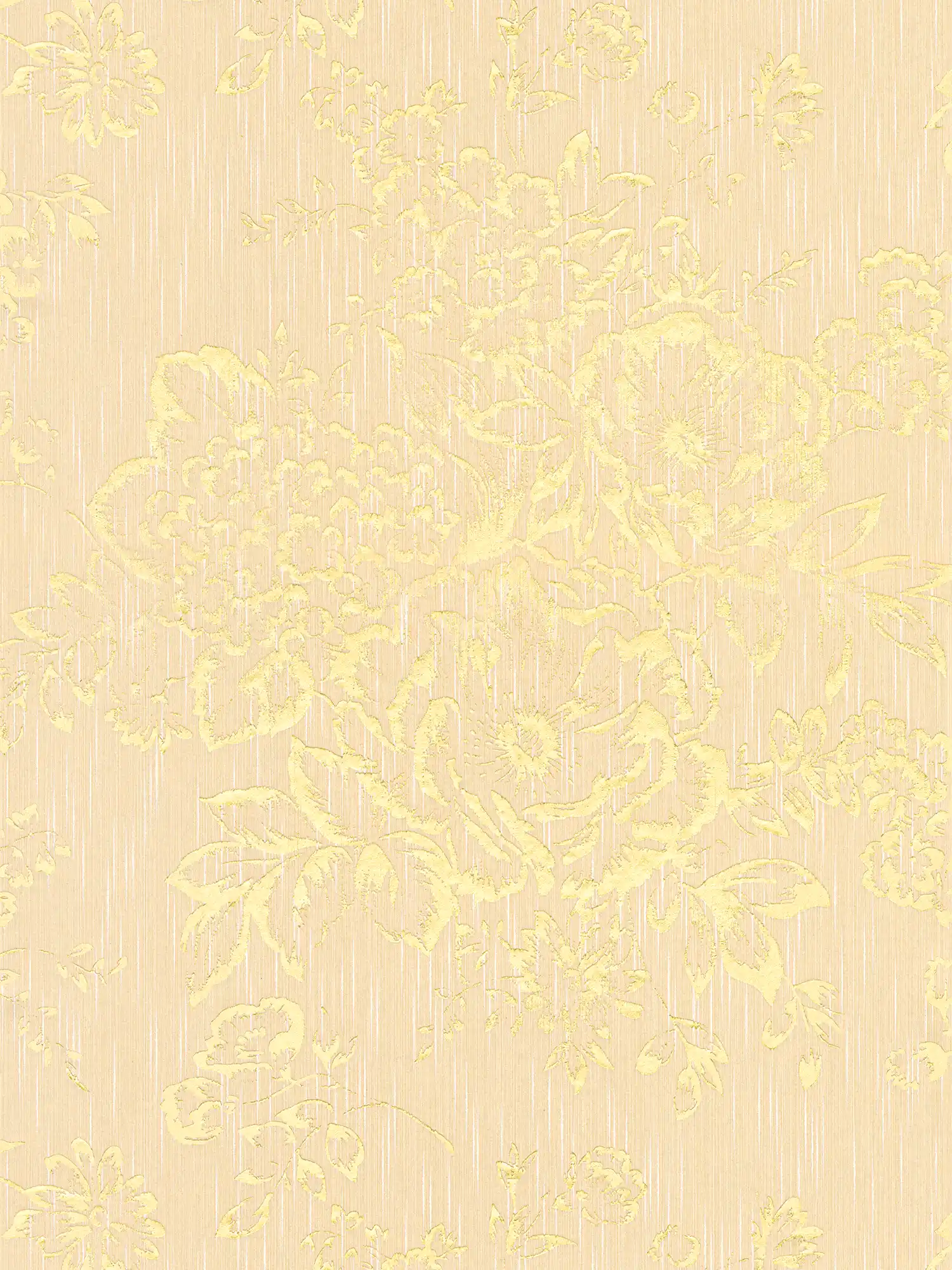 Papel pintado texturizado con motivos florales dorados - oro, crema
