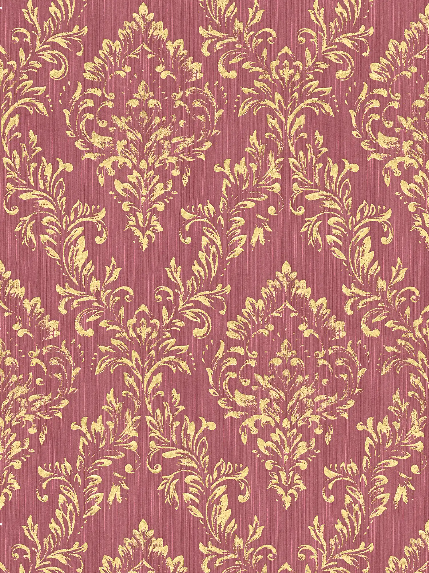 Ornament wallpaper floral with gold glitter effect - gold, red
