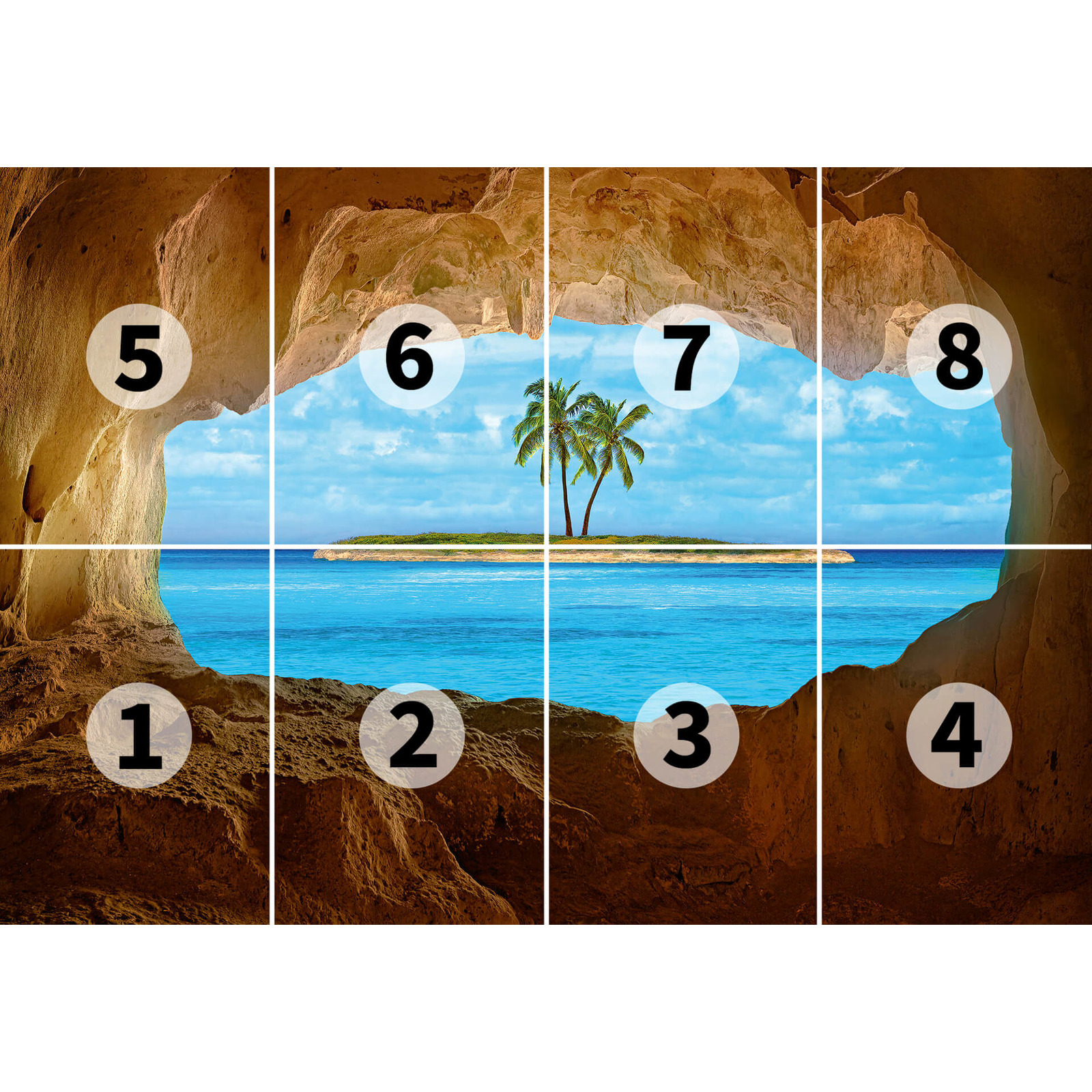             South Seas mural natural stone cave with sea view
        