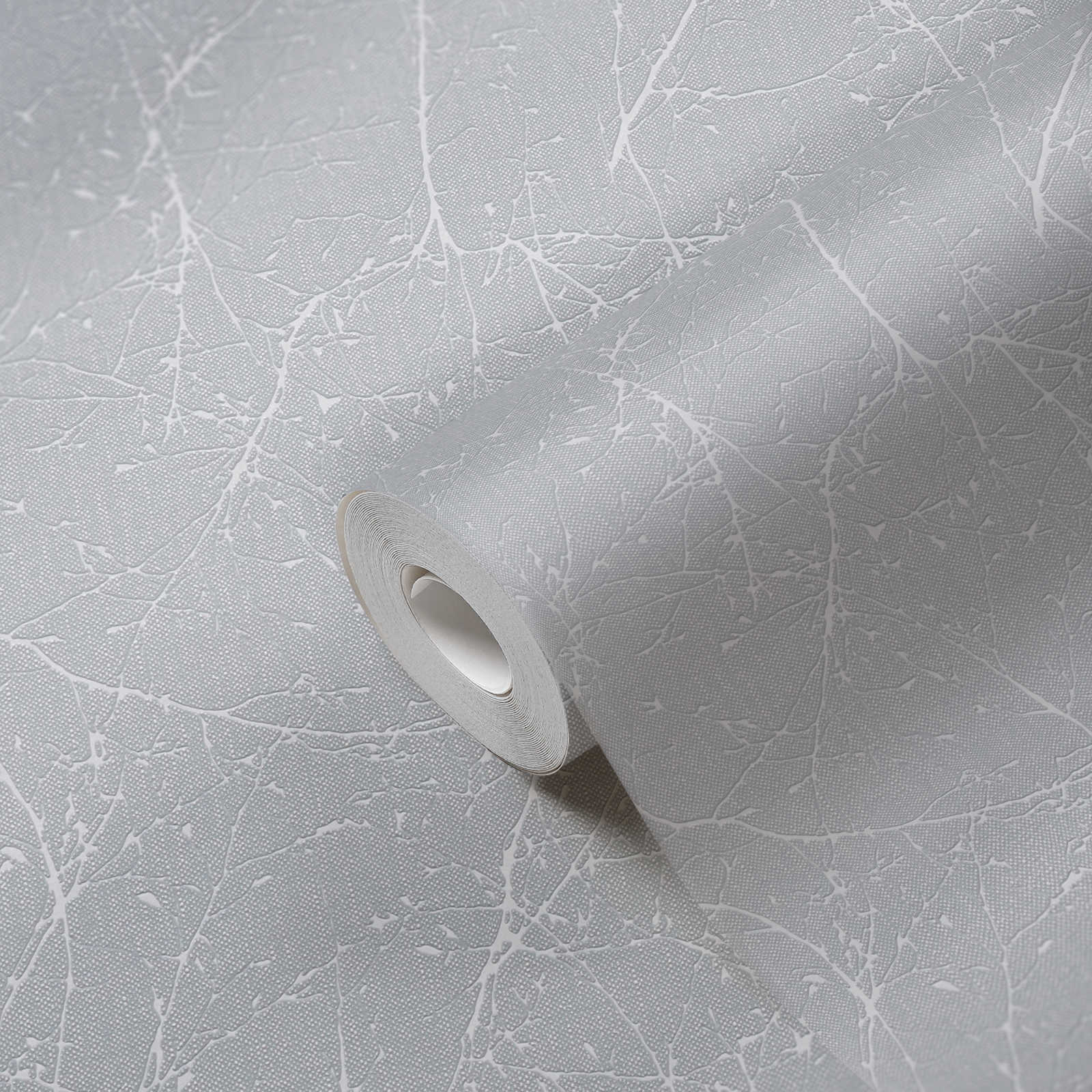             Carta da parati in tessuto non tessuto con motivo a rami e struttura leggera - grigio chiaro, bianco
        